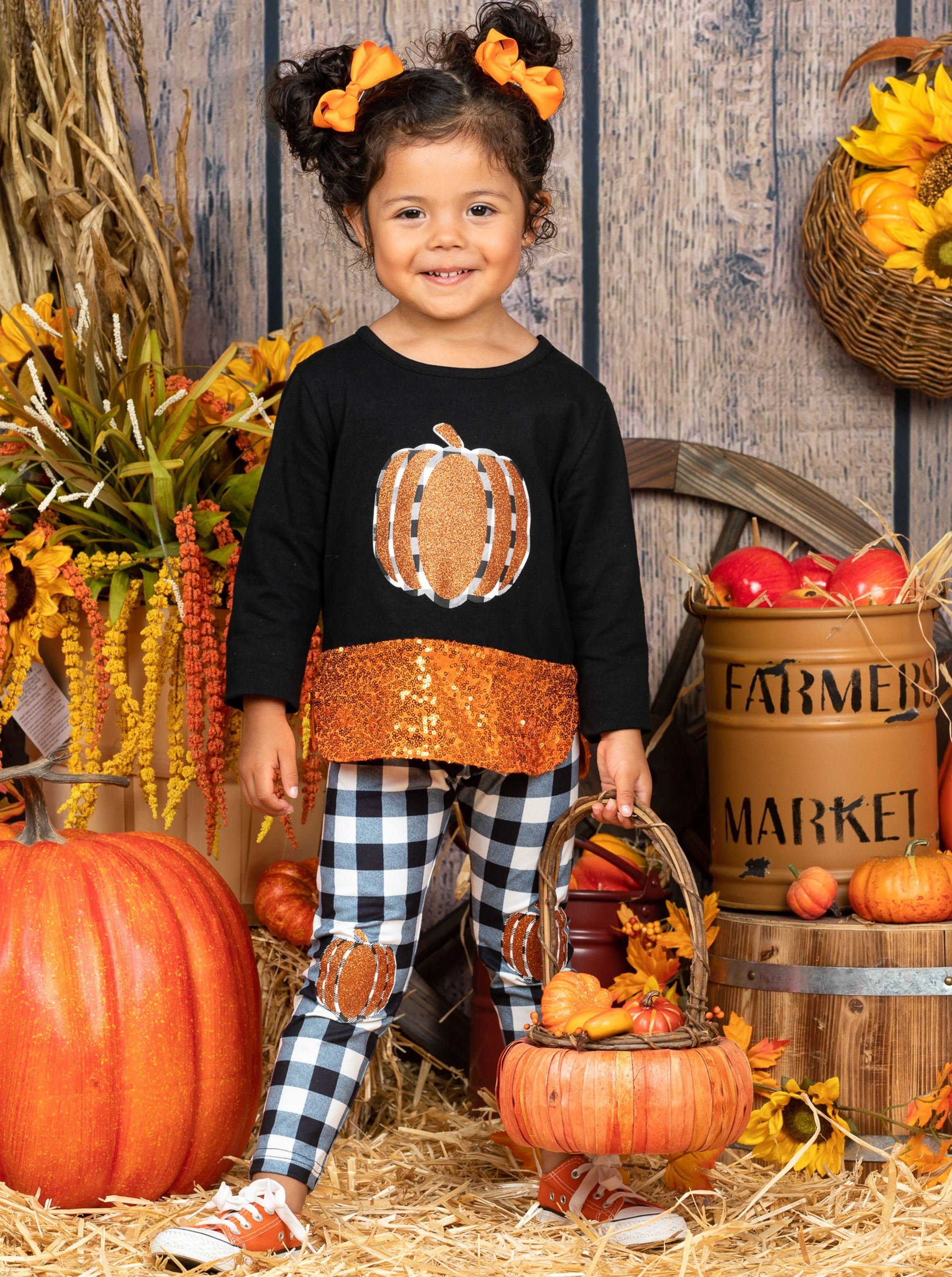 Sparkle Pumpkin Patch Tunic and Patched Plaid Legging Set - Image 4