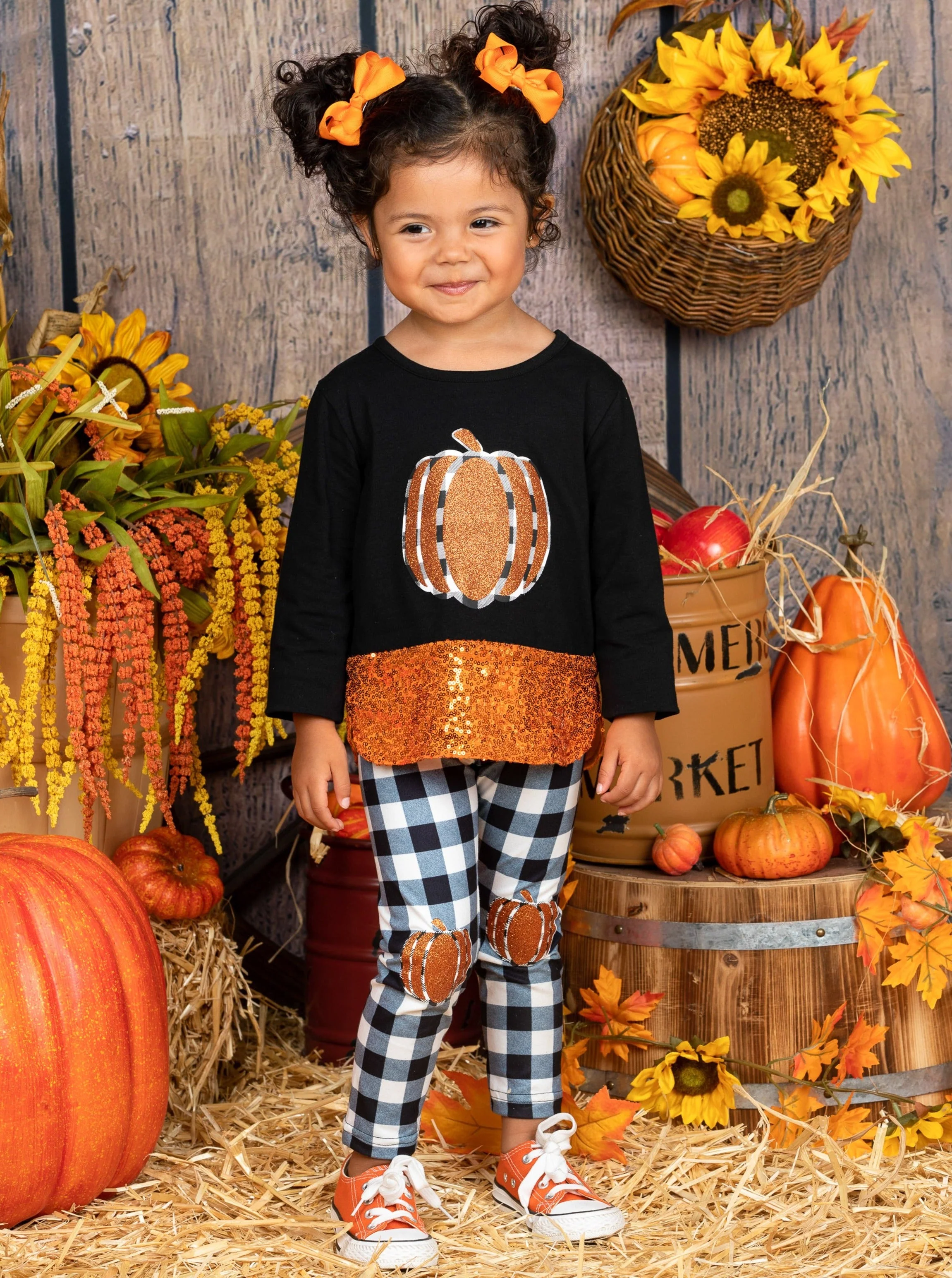 Sparkle Pumpkin Patch Tunic and Patched Plaid Legging Set - Image 5