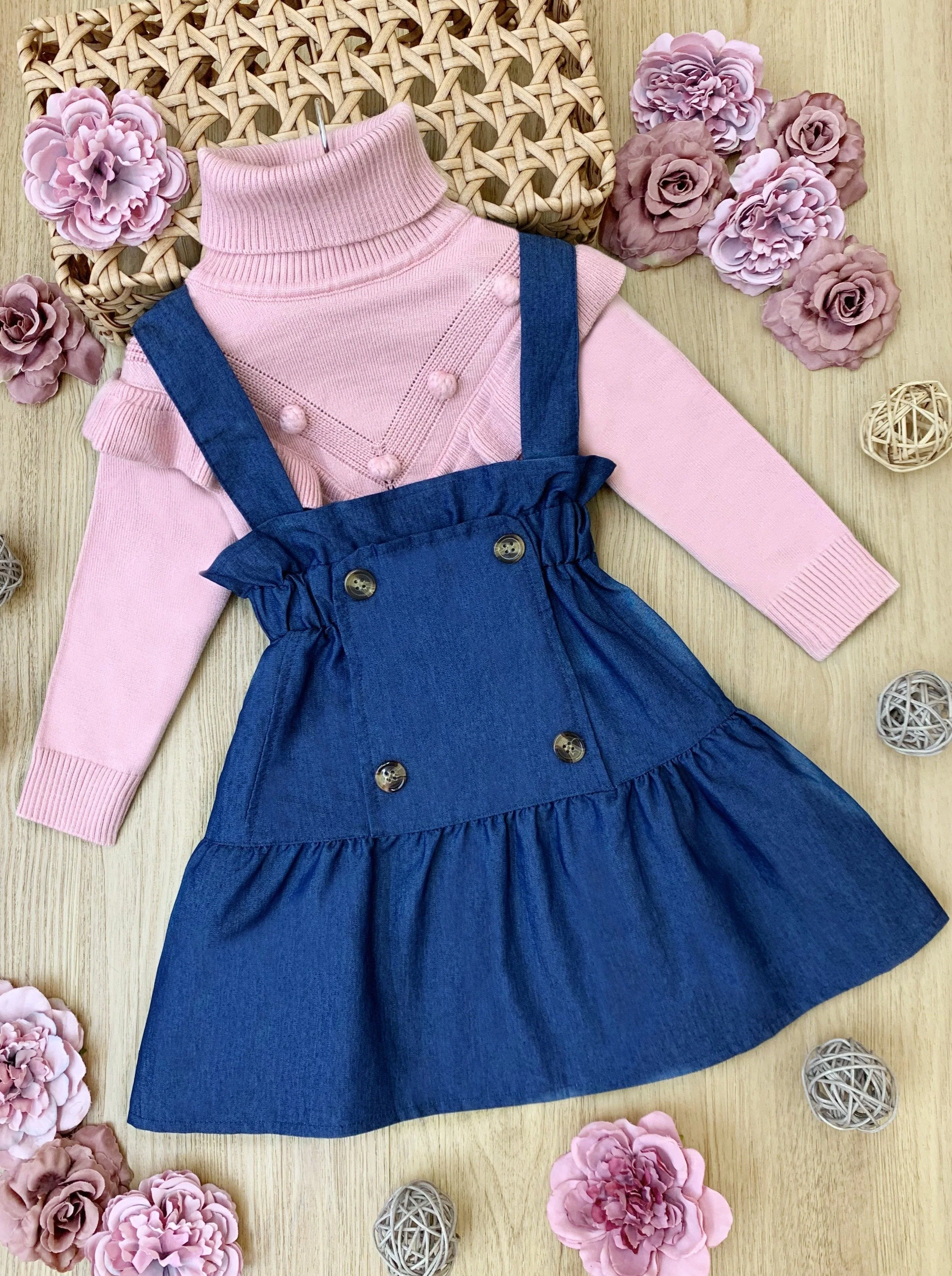 Take Note Turtleneck and Chambray Overall Skirt Set - Image 3