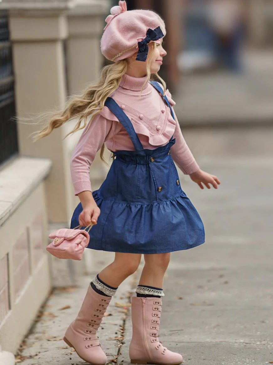 Take Note Turtleneck and Chambray Overall Skirt Set - Image 5