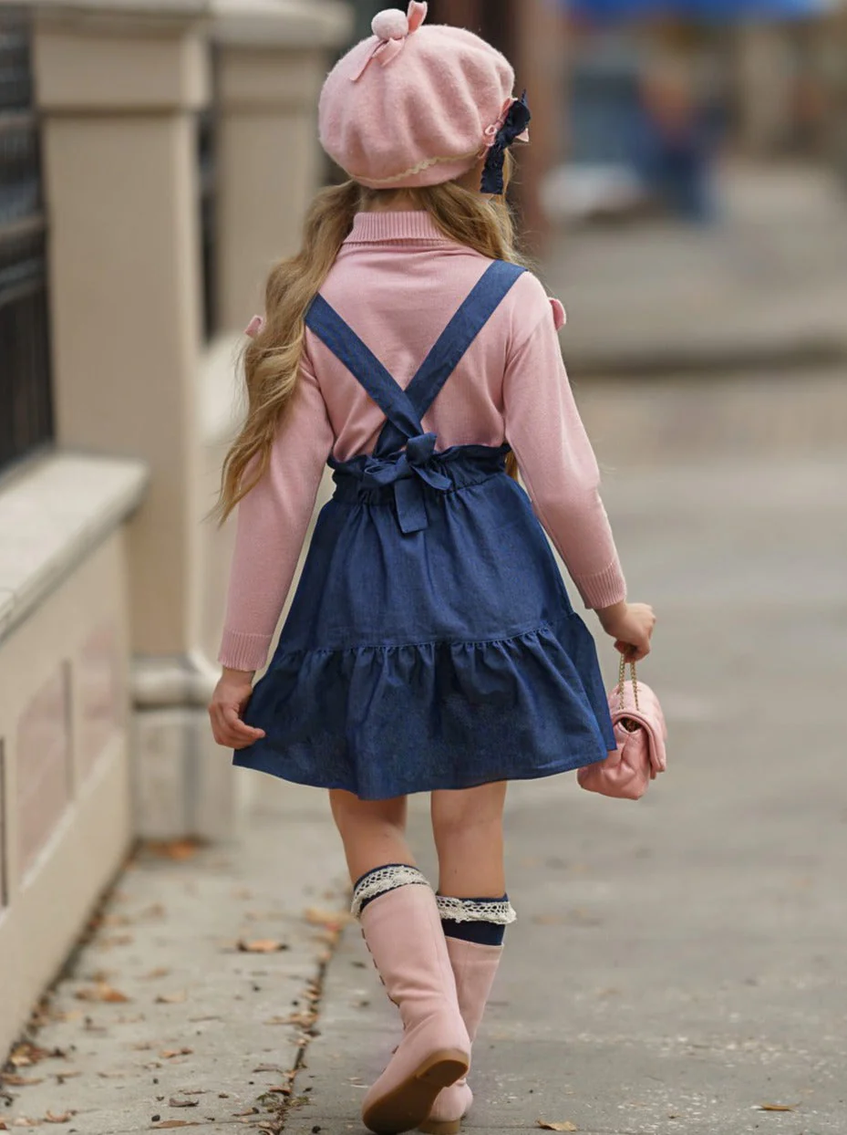 Take Note Turtleneck and Chambray Overall Skirt Set - Image 6