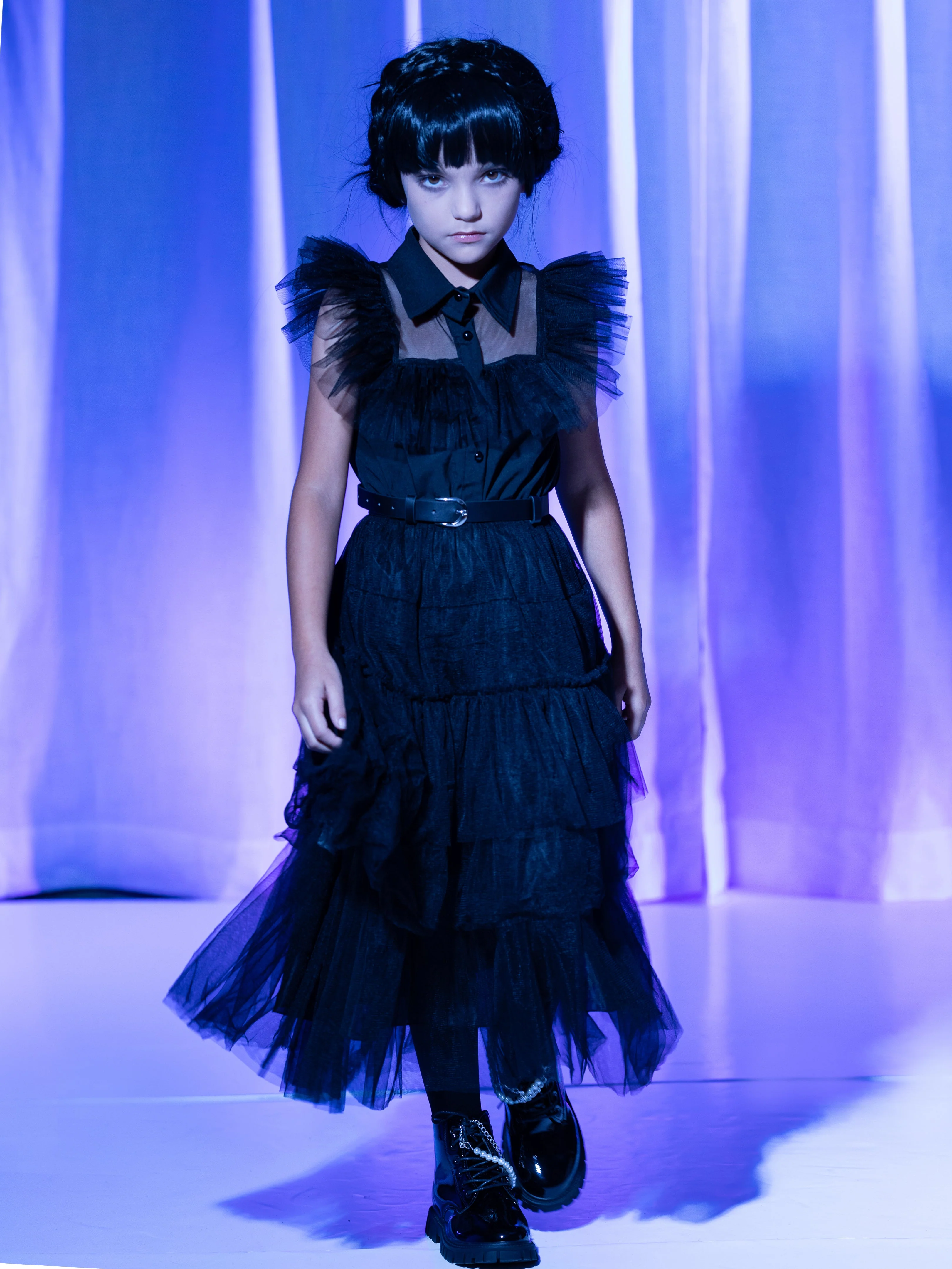 Girls Wednesday Prom Dance Tulle Costume Dress with Belt - Image 10