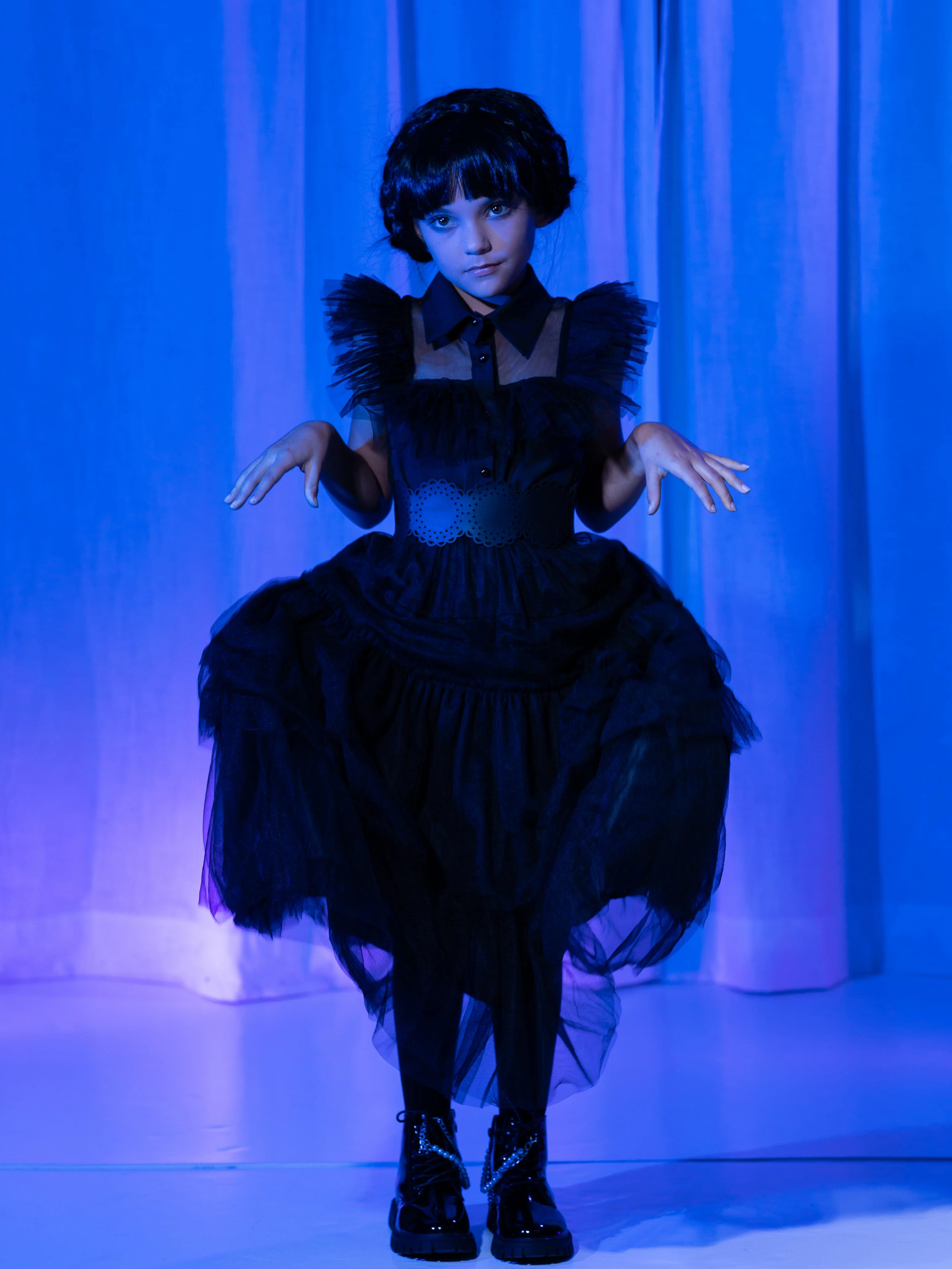 Girls Wednesday Prom Dance Tulle Costume Dress with Belt - Image 13