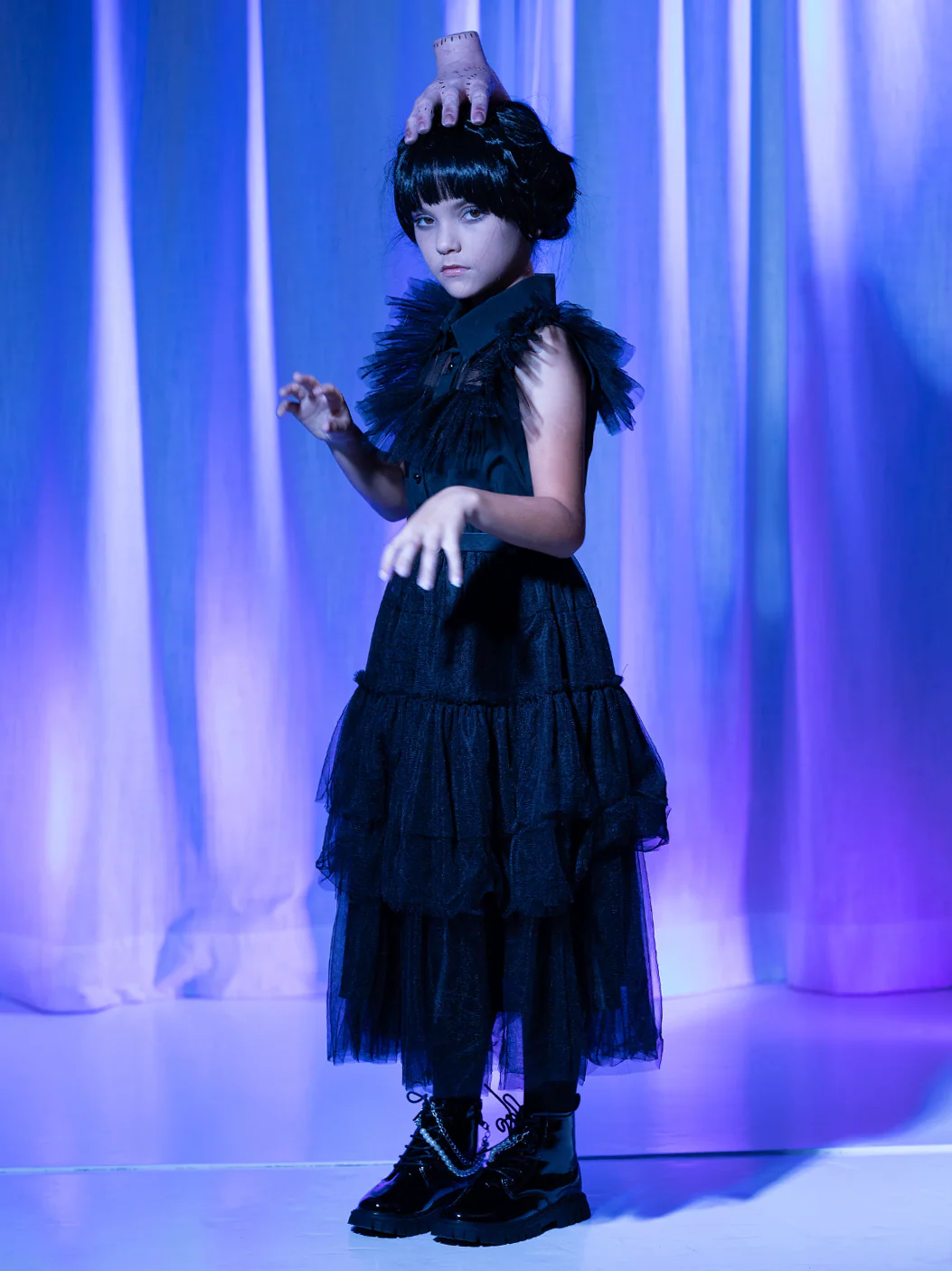 Girls Wednesday Prom Dance Tulle Costume Dress with Belt - Image 4
