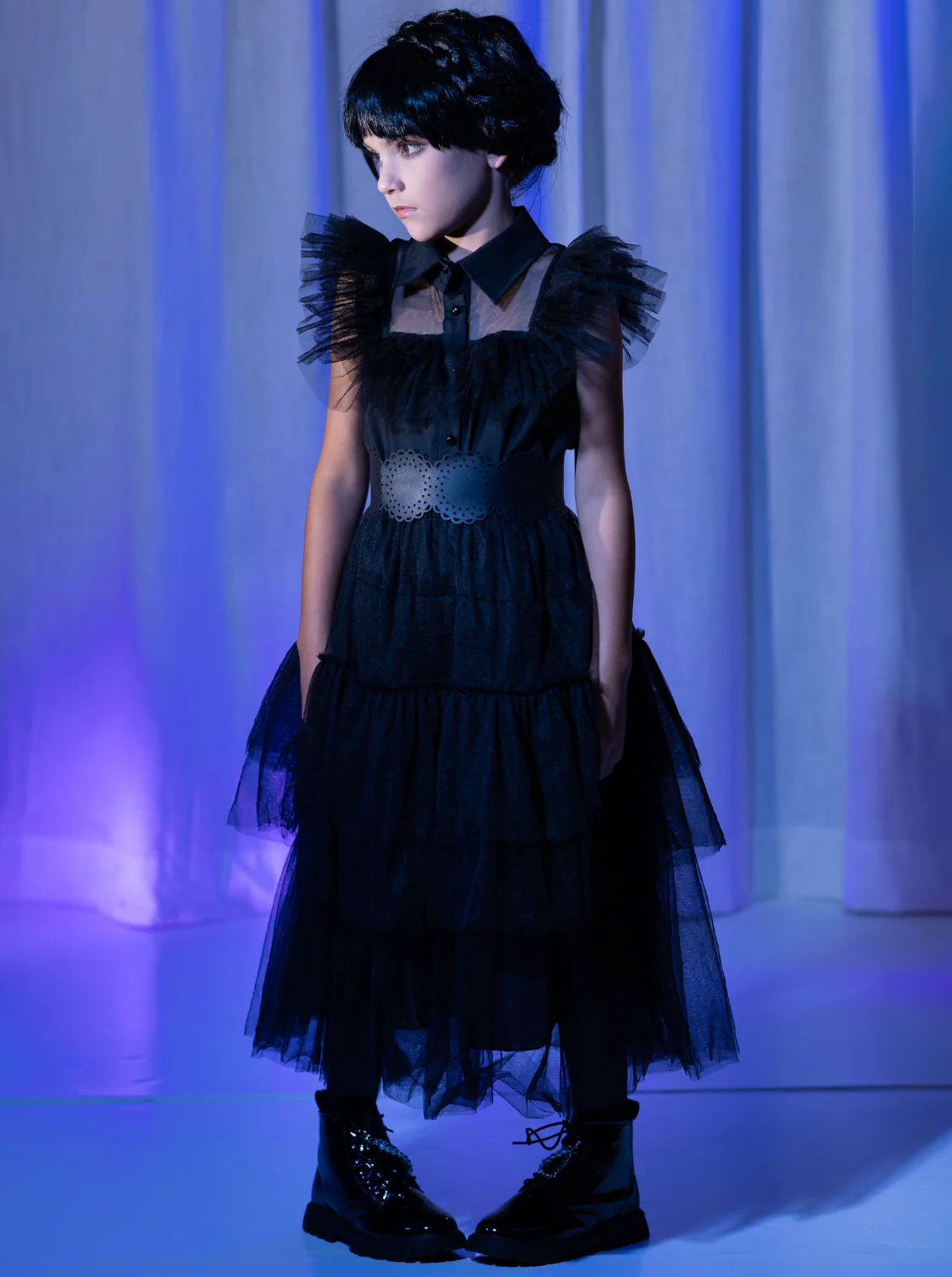 Girls Wednesday Prom Dance Tulle Costume Dress with Belt - Image 5