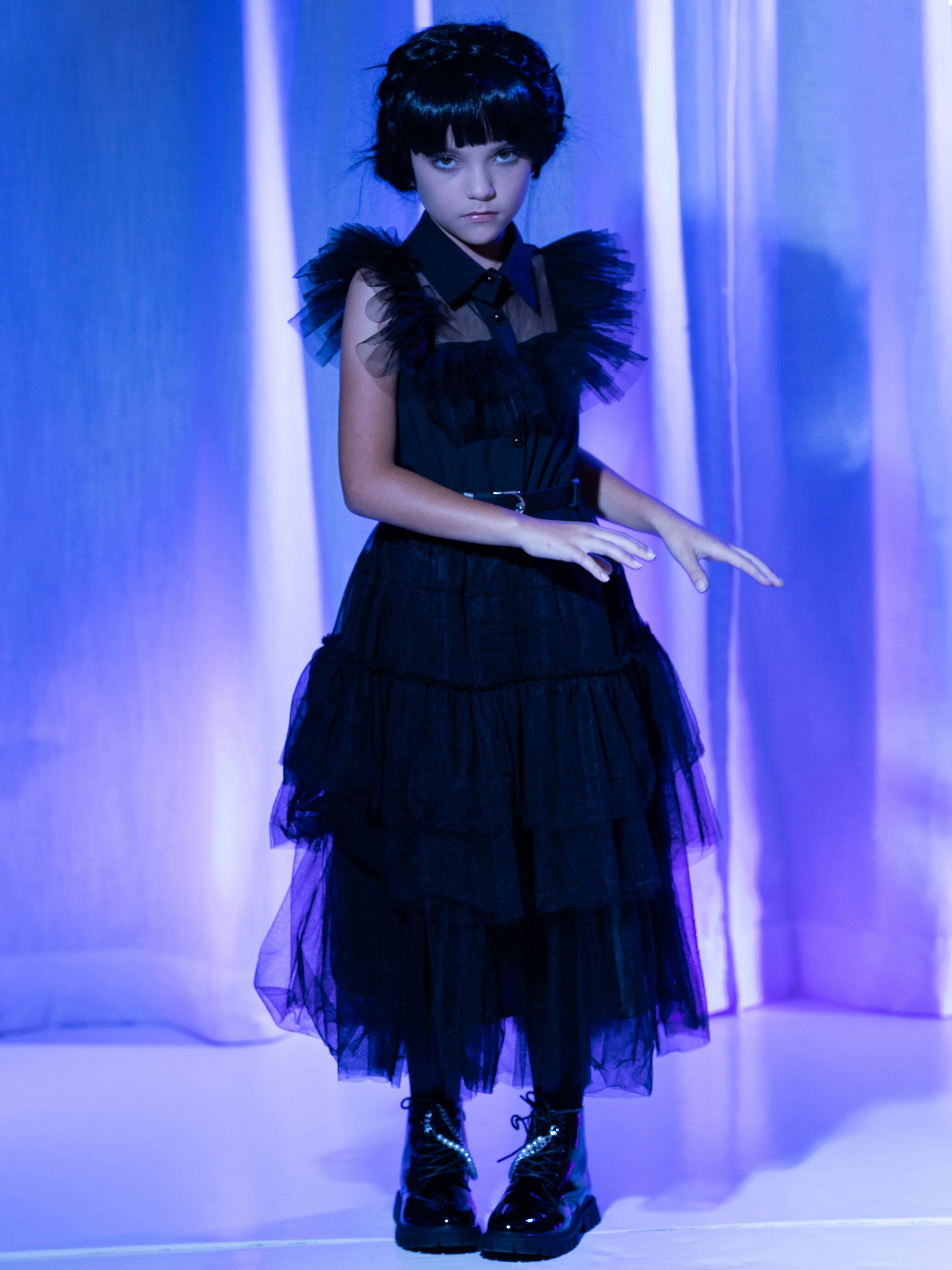 Girls Wednesday Prom Dance Tulle Costume Dress with Belt - Image 7