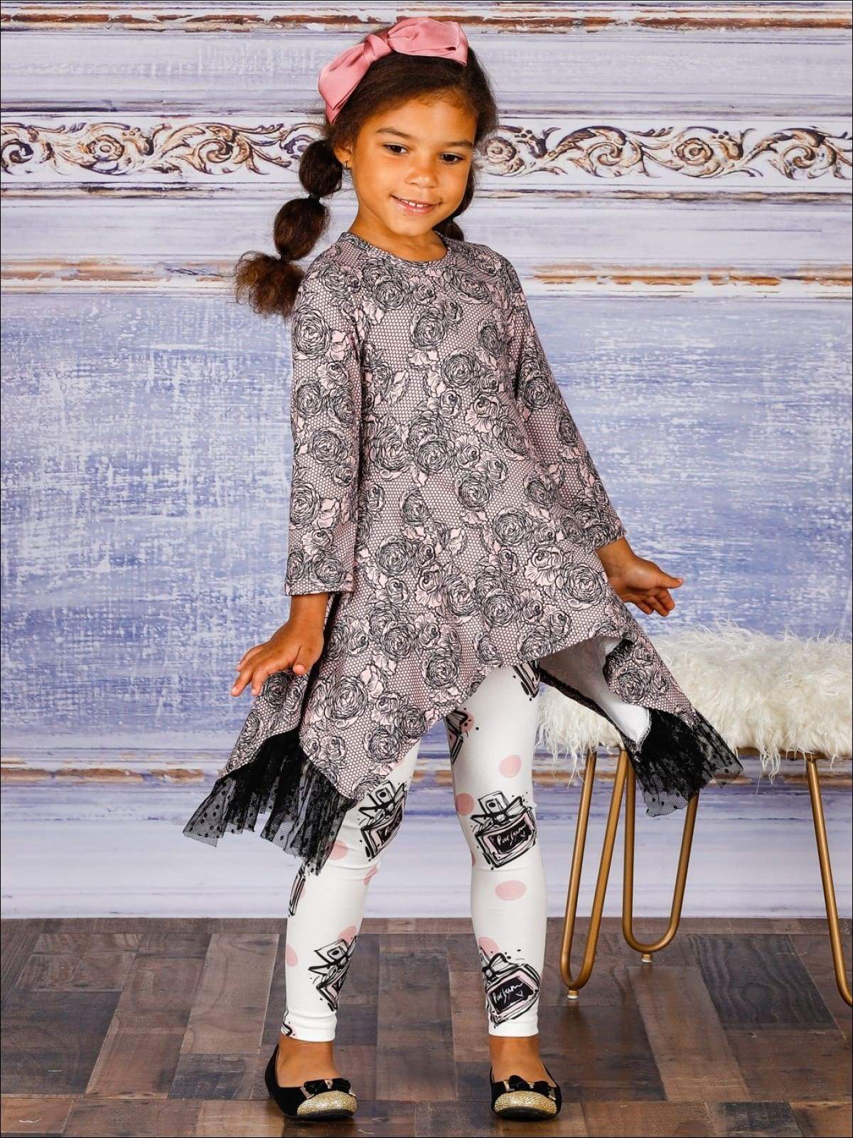 Girls What Is Love Side Tail Lace Ruffled Tunic And Legging Set - Image 2