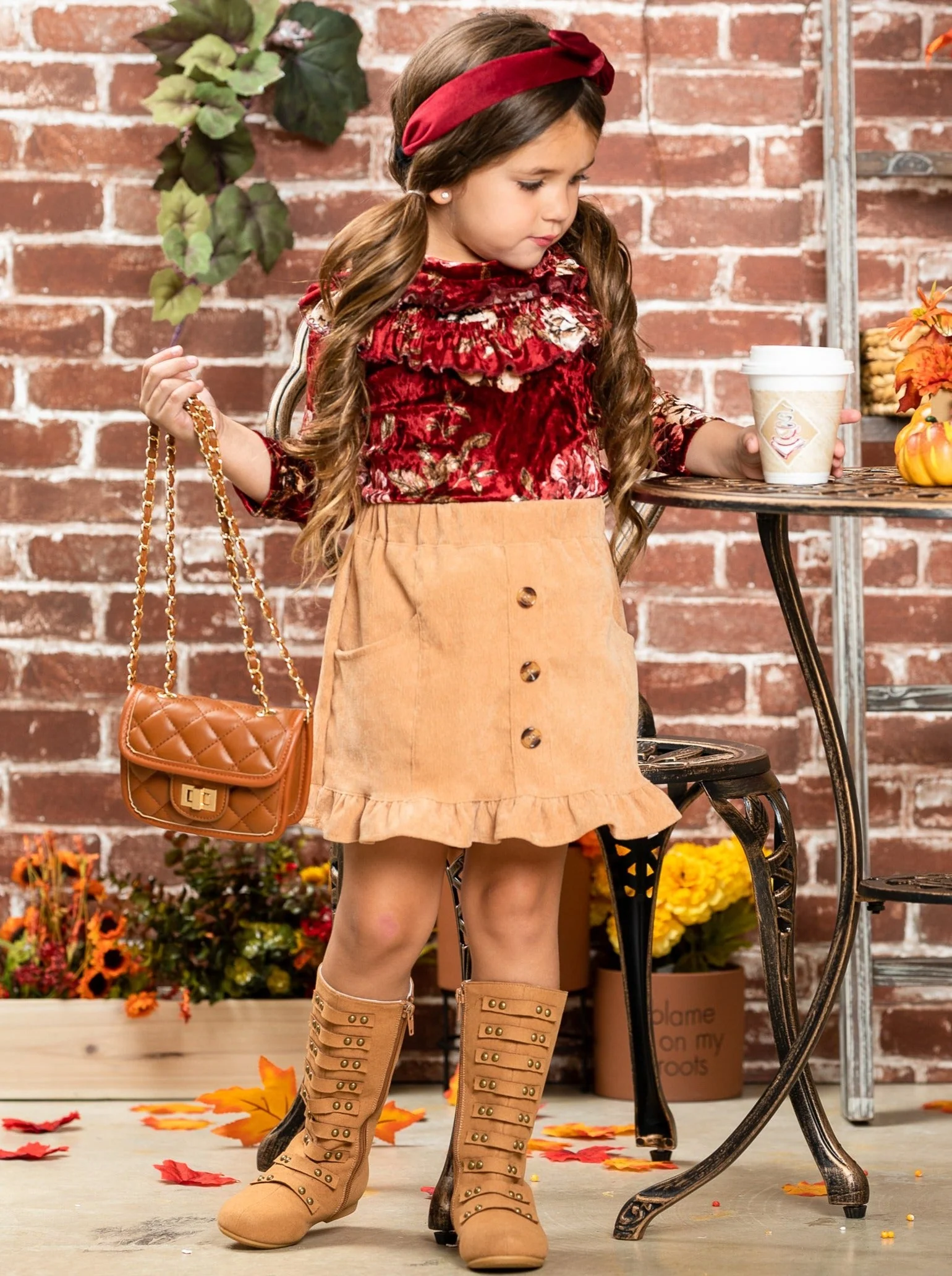 Flowers Bloom Velvet Top and Ruffle Skirt - Image 2