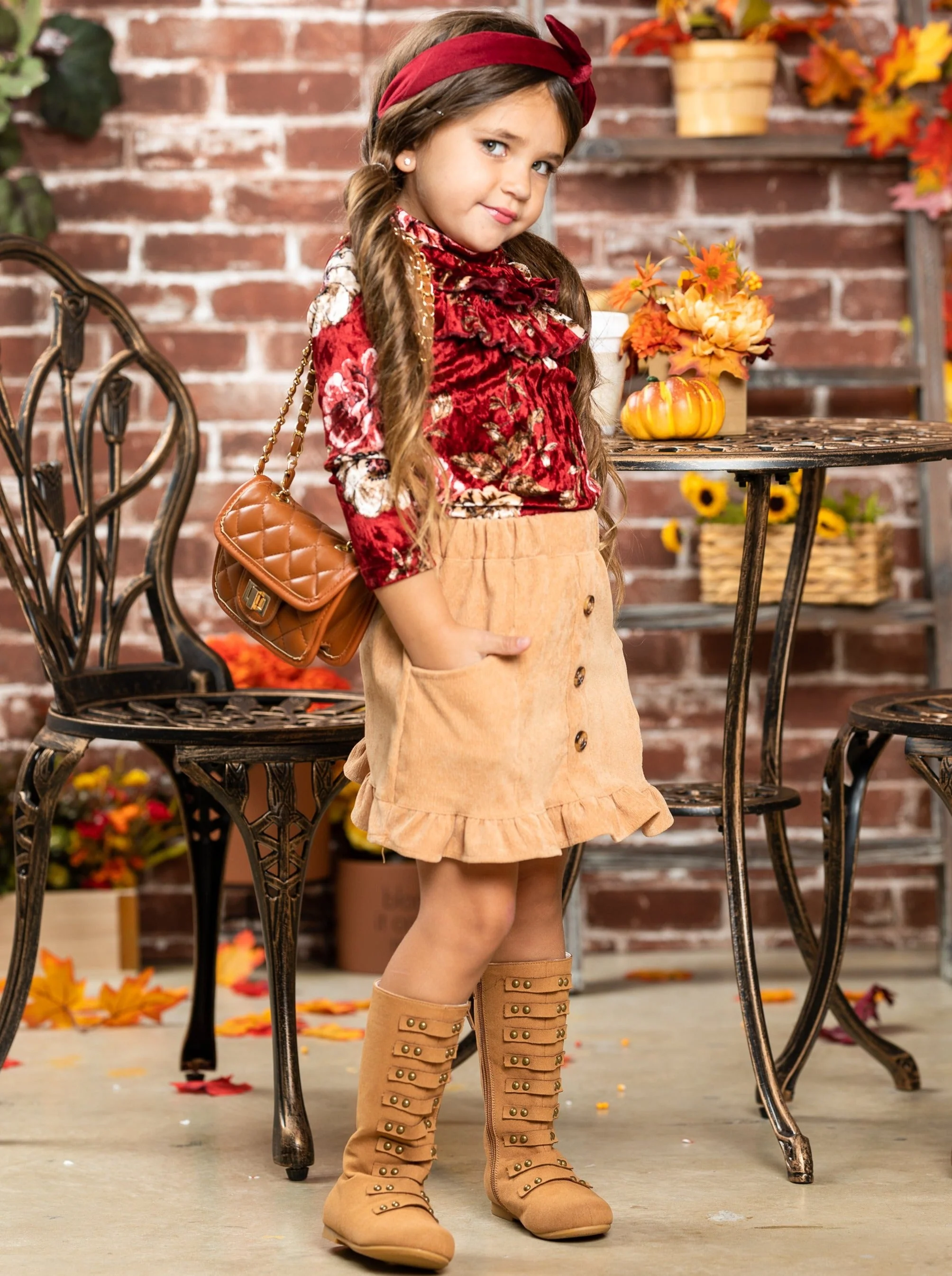 Flowers Bloom Velvet Top and Ruffle Skirt - Image 3