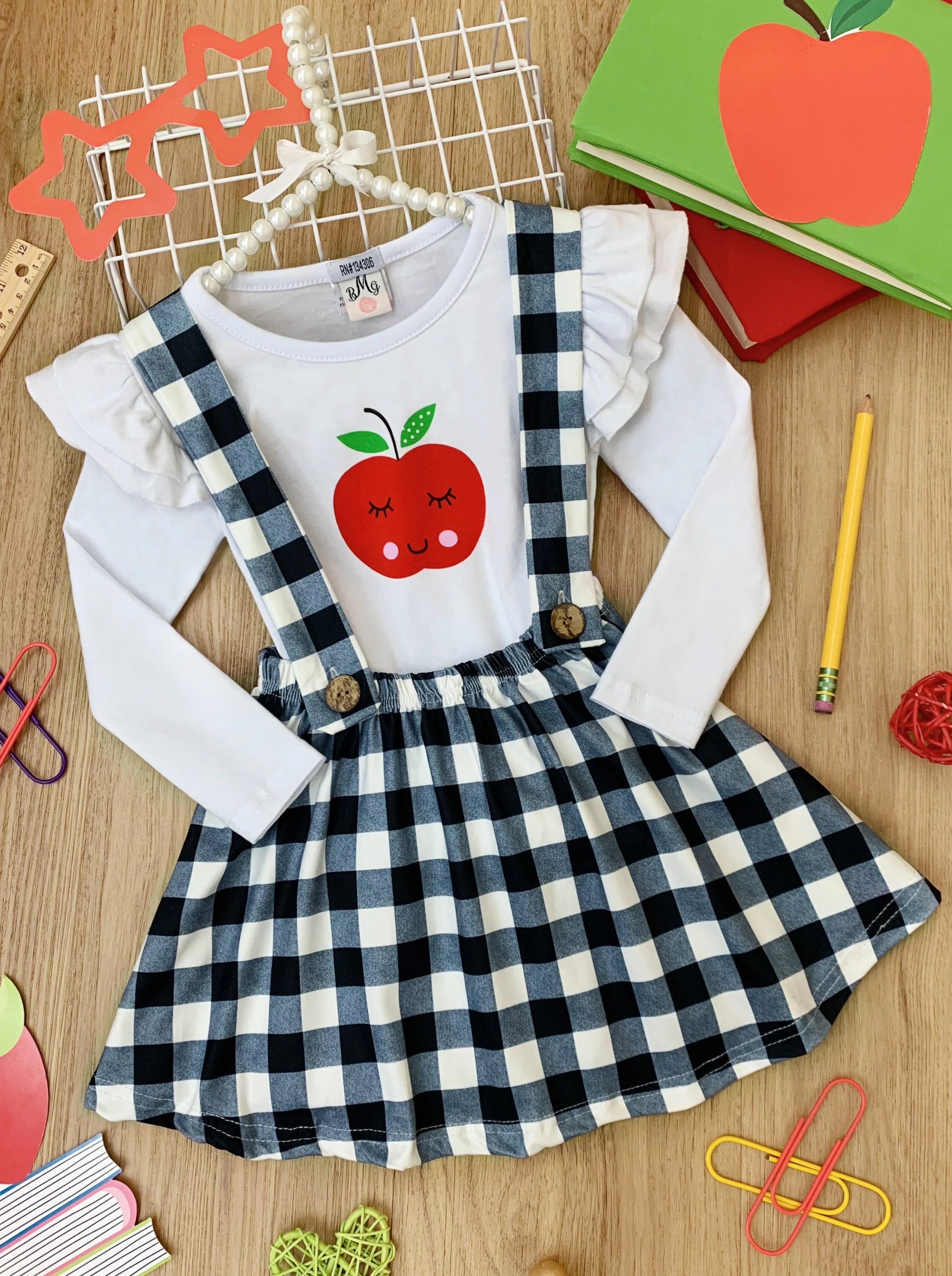 School's In Session Plaid Overall Skirt Set - Image 3