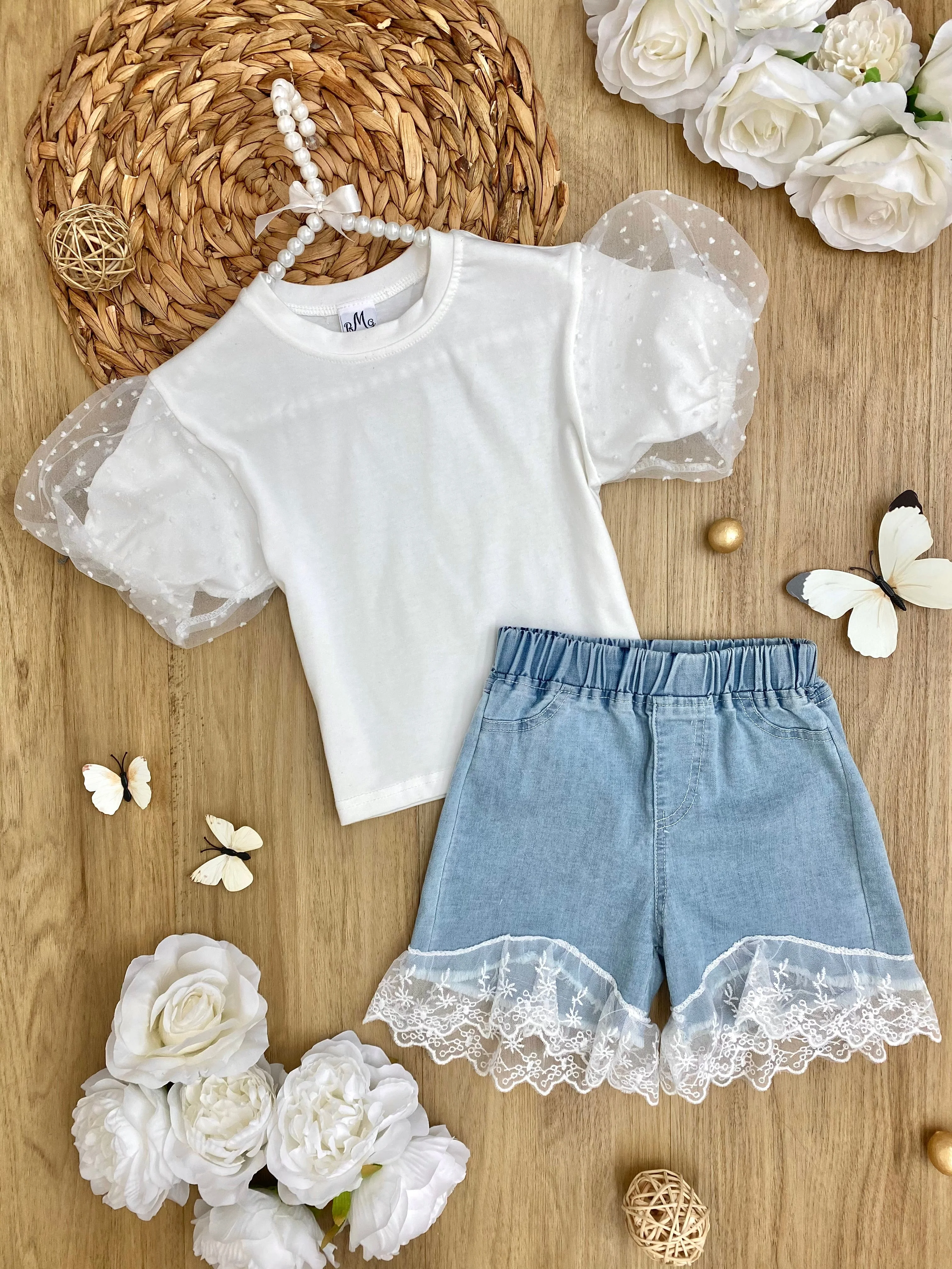 Delicate Details Lace Top and Denim Short Set - Image 3