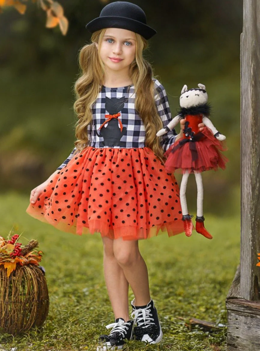 Bewitching Kitten Plaid and Polka Dot Tutu Dress - Image 2