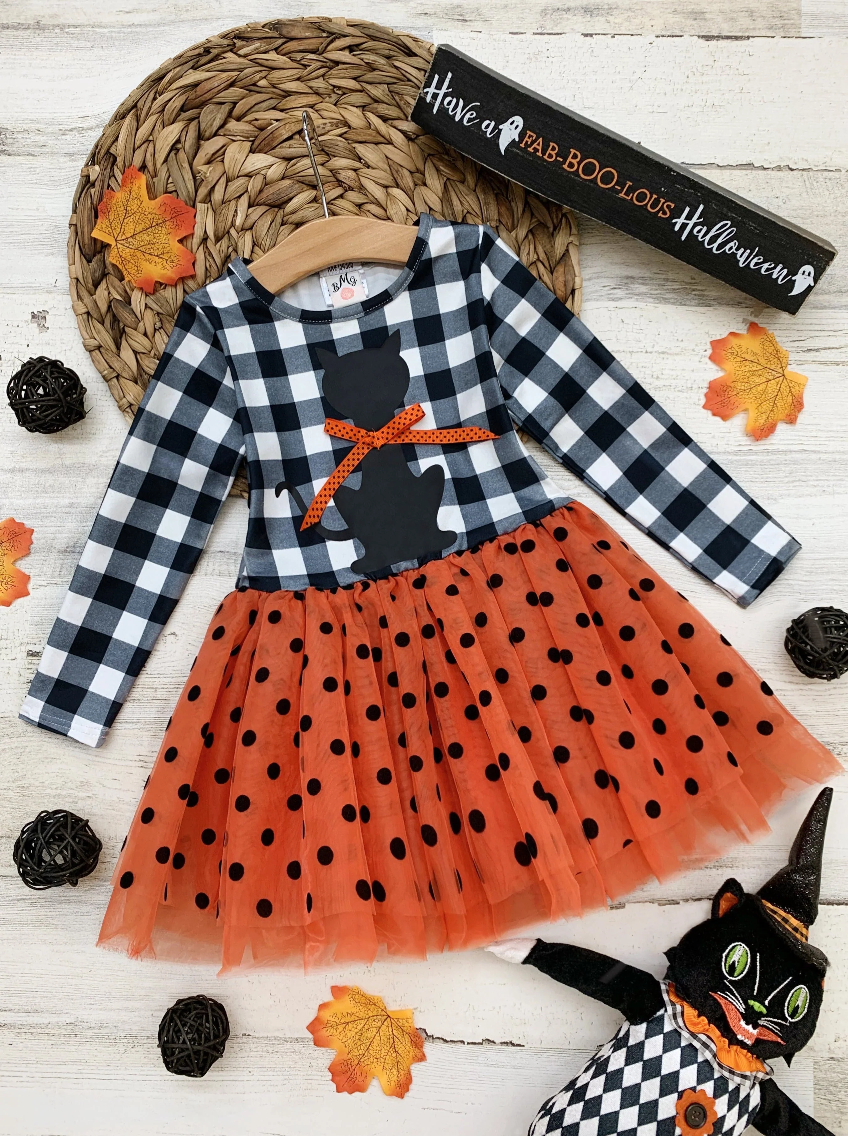 Bewitching Kitten Plaid and Polka Dot Tutu Dress - Image 3