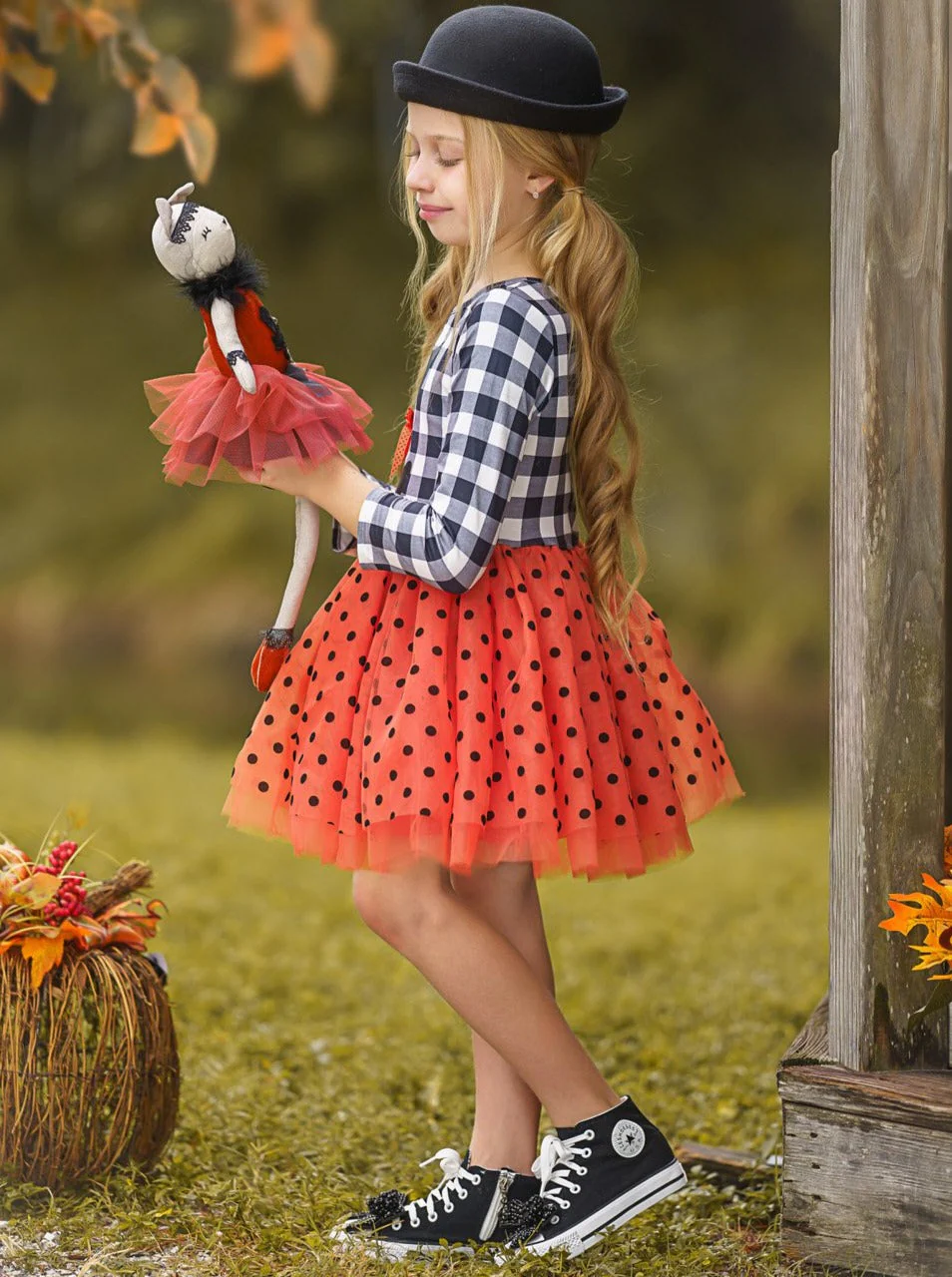Bewitching Kitten Plaid and Polka Dot Tutu Dress - Image 4