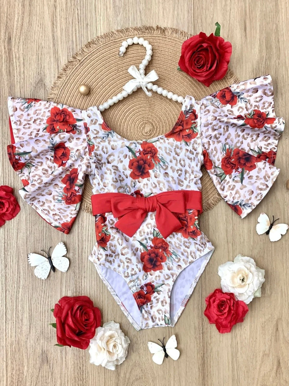 Spots and Petals Flare Sleeve One Piece Swimsuit - Image 4
