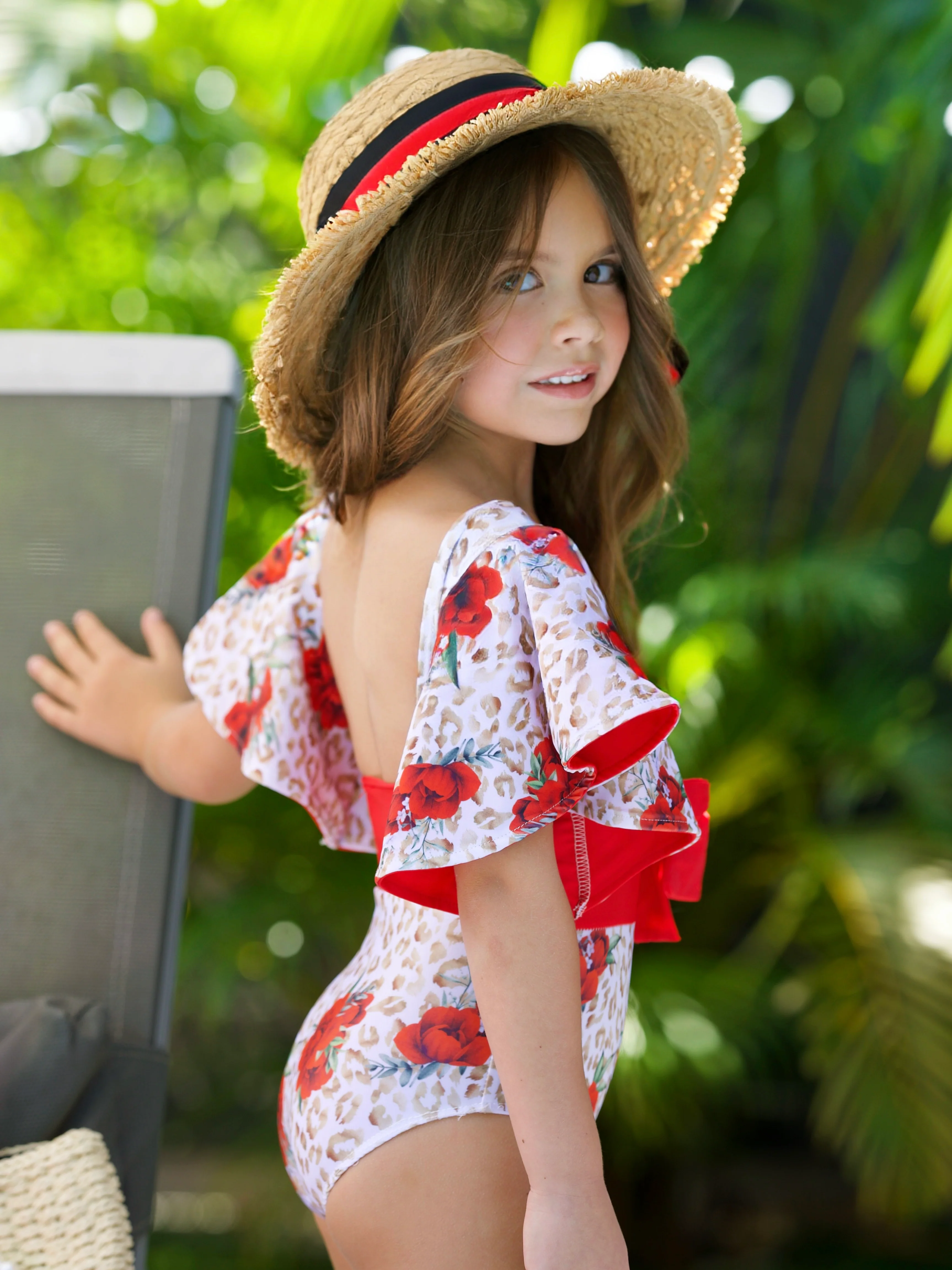 Spots and Petals Flare Sleeve One Piece Swimsuit - Image 5