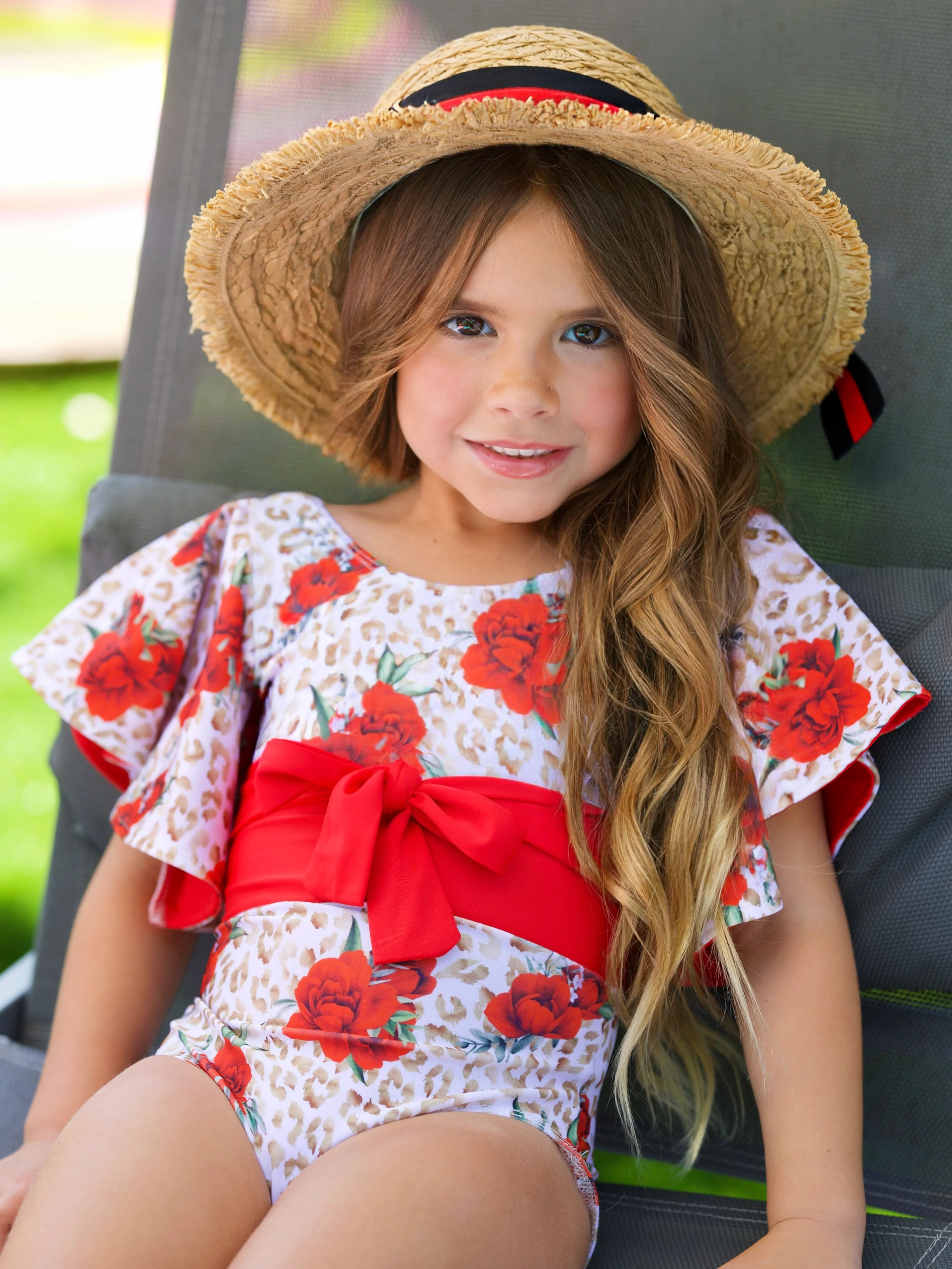 Spots and Petals Flare Sleeve One Piece Swimsuit - Image 6