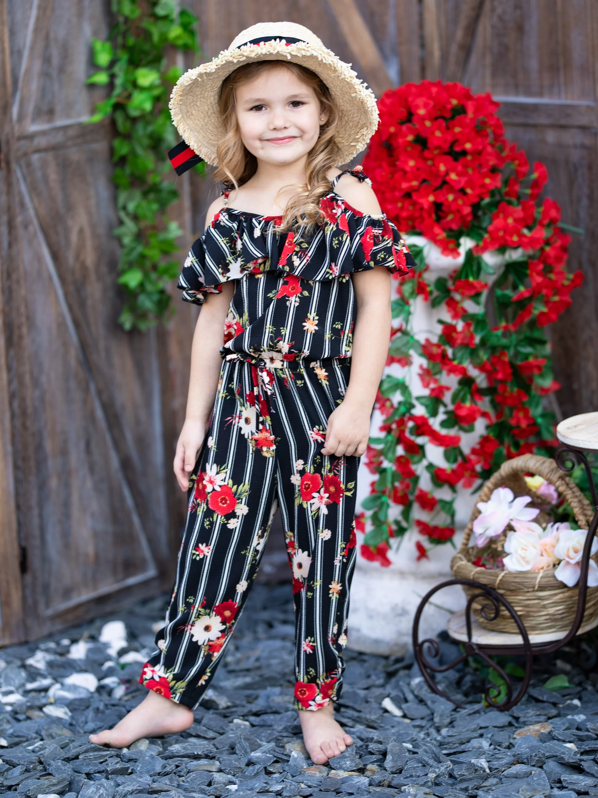 Pinstripe Princess Cold Shoulder Jumpsuit - Image 2