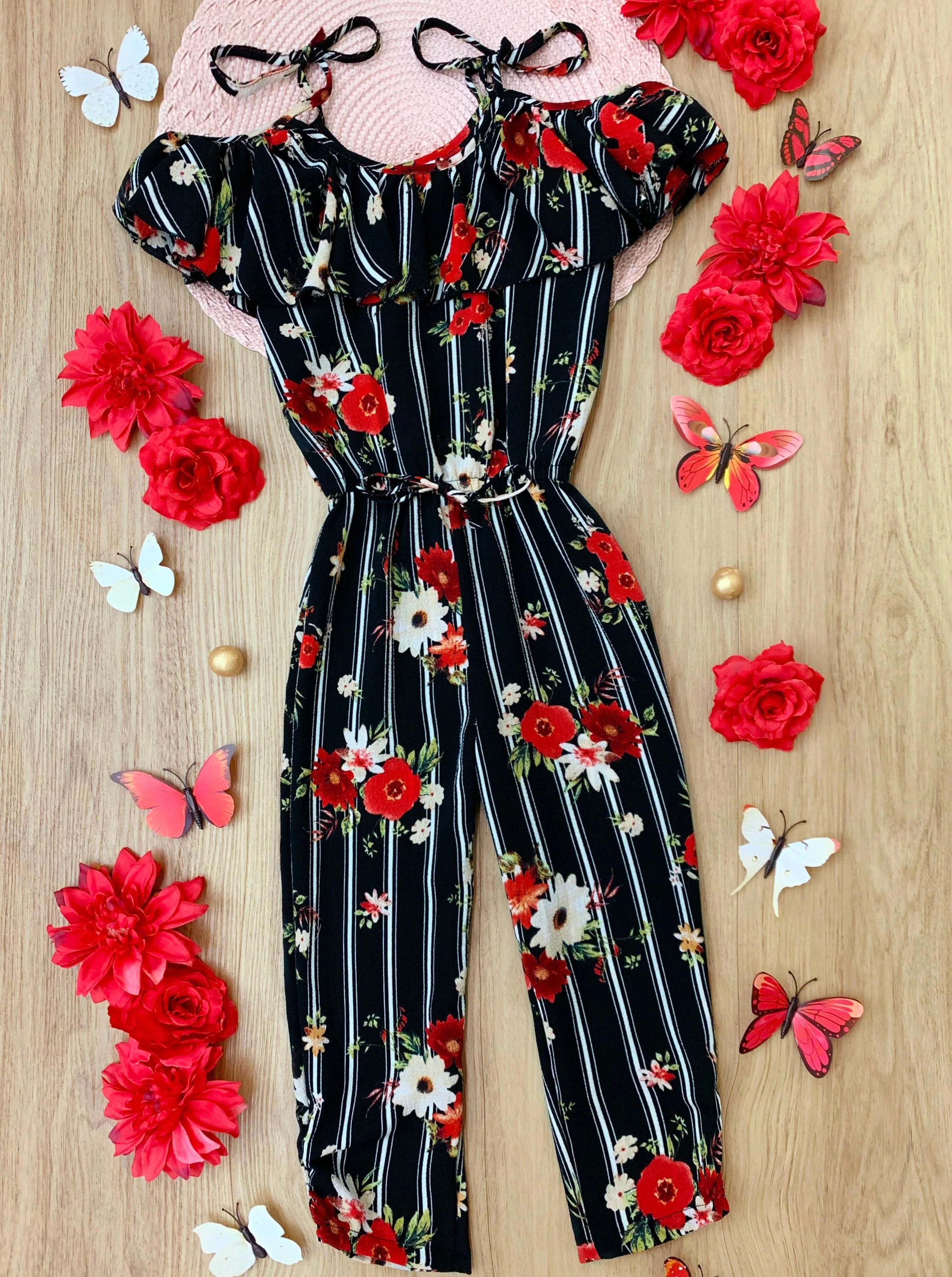 Pinstripe Princess Cold Shoulder Jumpsuit - Image 3