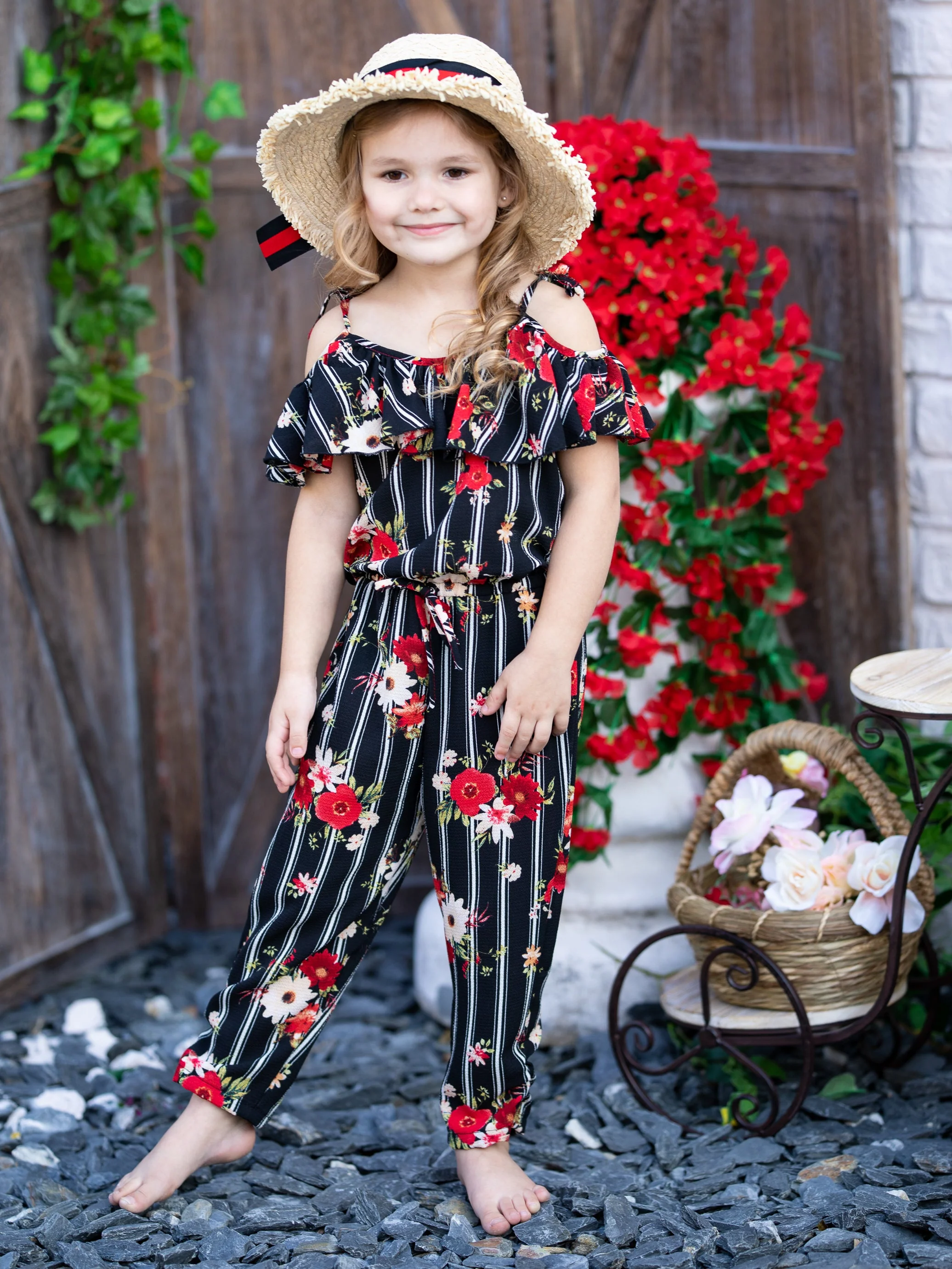 Pinstripe Princess Cold Shoulder Jumpsuit - Image 4