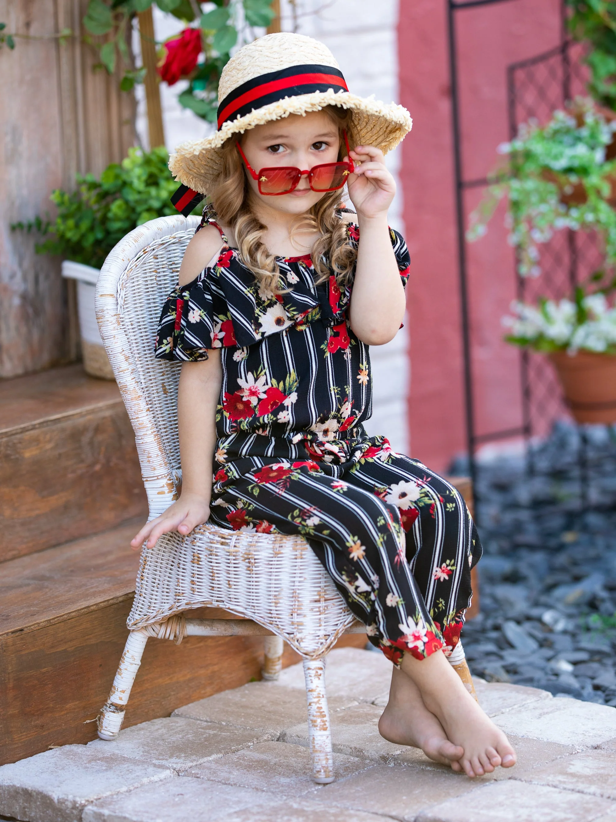 Pinstripe Princess Cold Shoulder Jumpsuit - Image 5