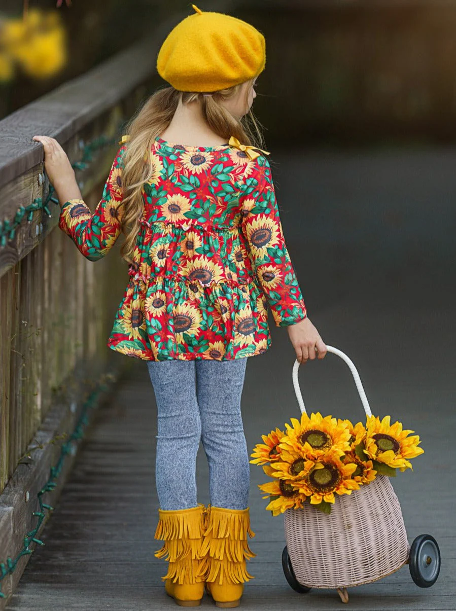 Sunflowers In Fall Patched Jeans Set - Image 5