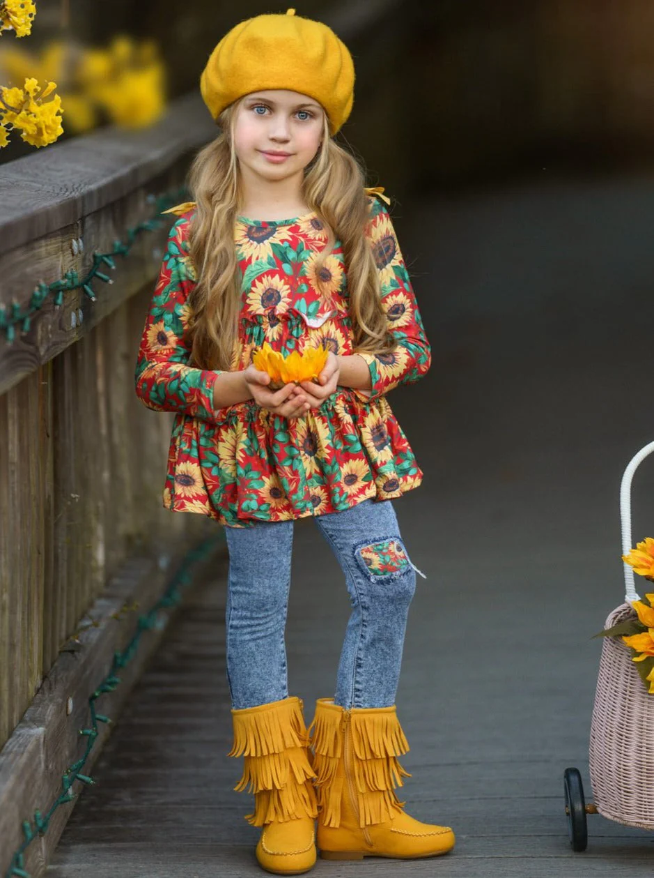 Sunflowers In Fall Patched Jeans Set - Image 6