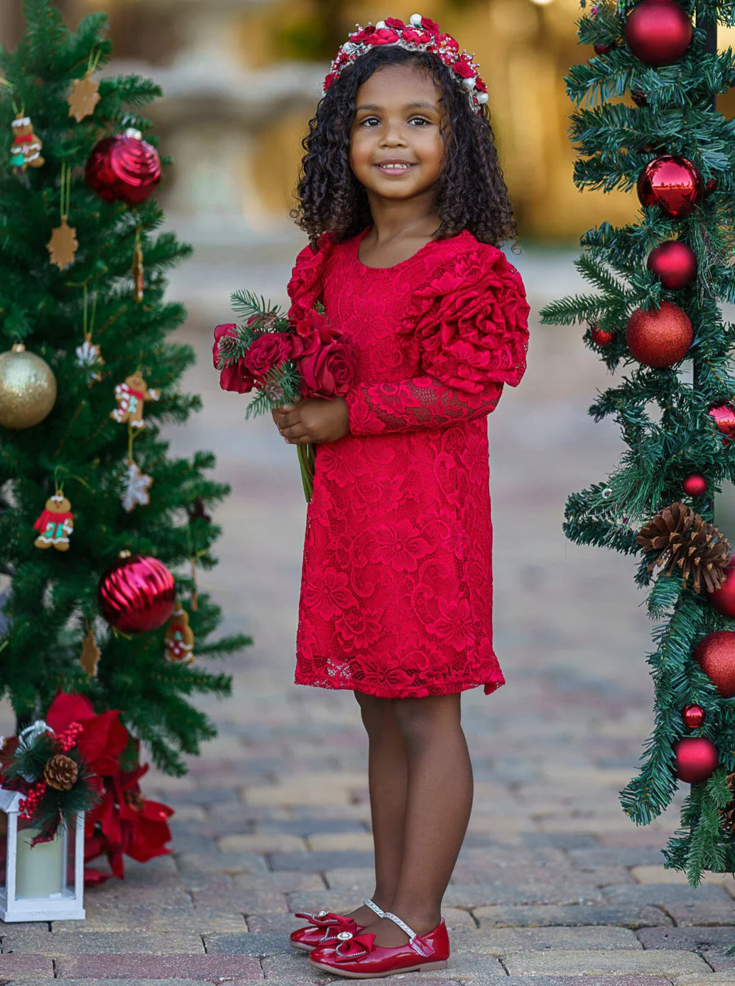 Ruby Princess Rosette Sleeve Red Lace Dress - Image 6