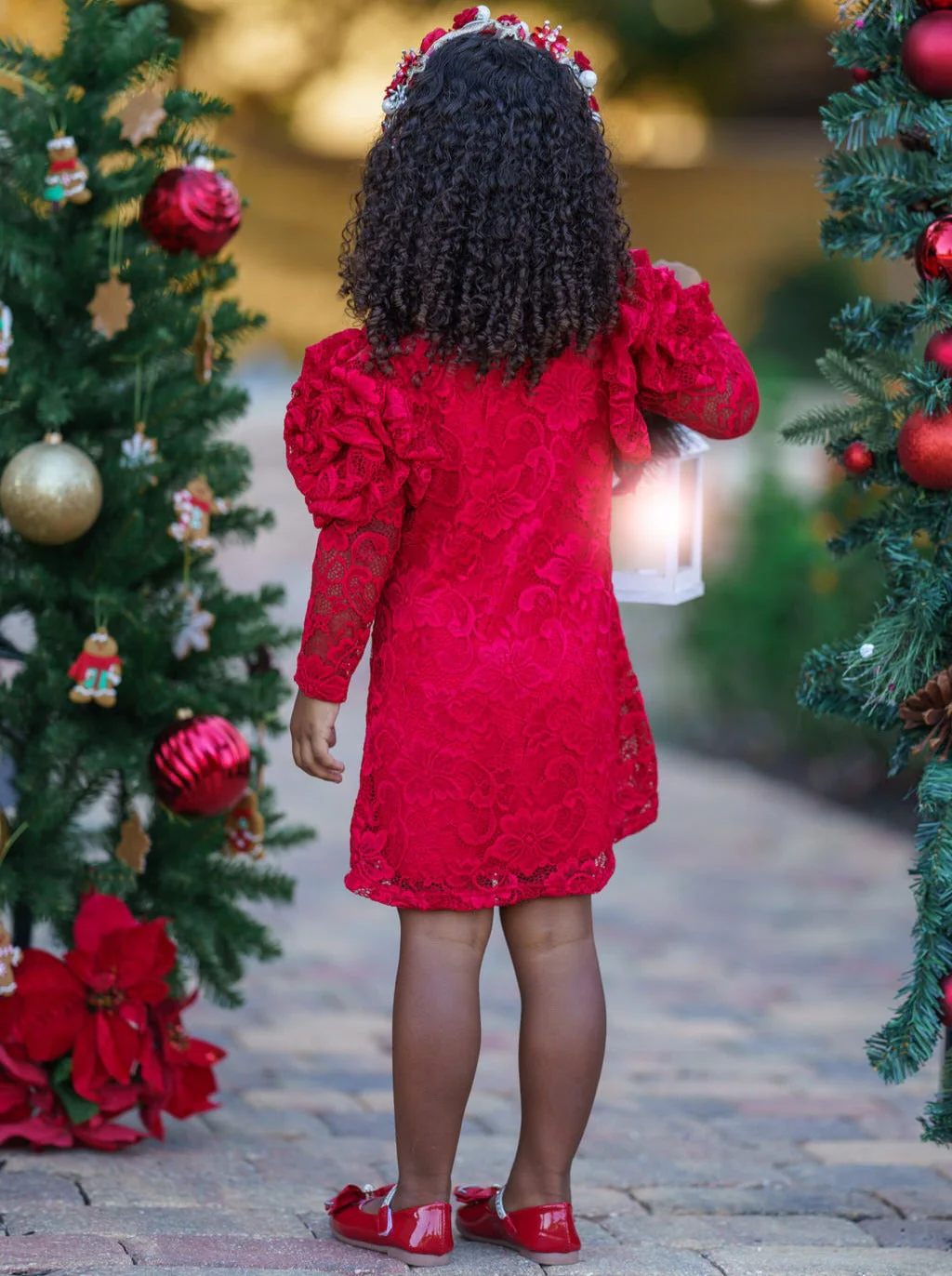 Ruby Princess Rosette Sleeve Red Lace Dress - Image 7