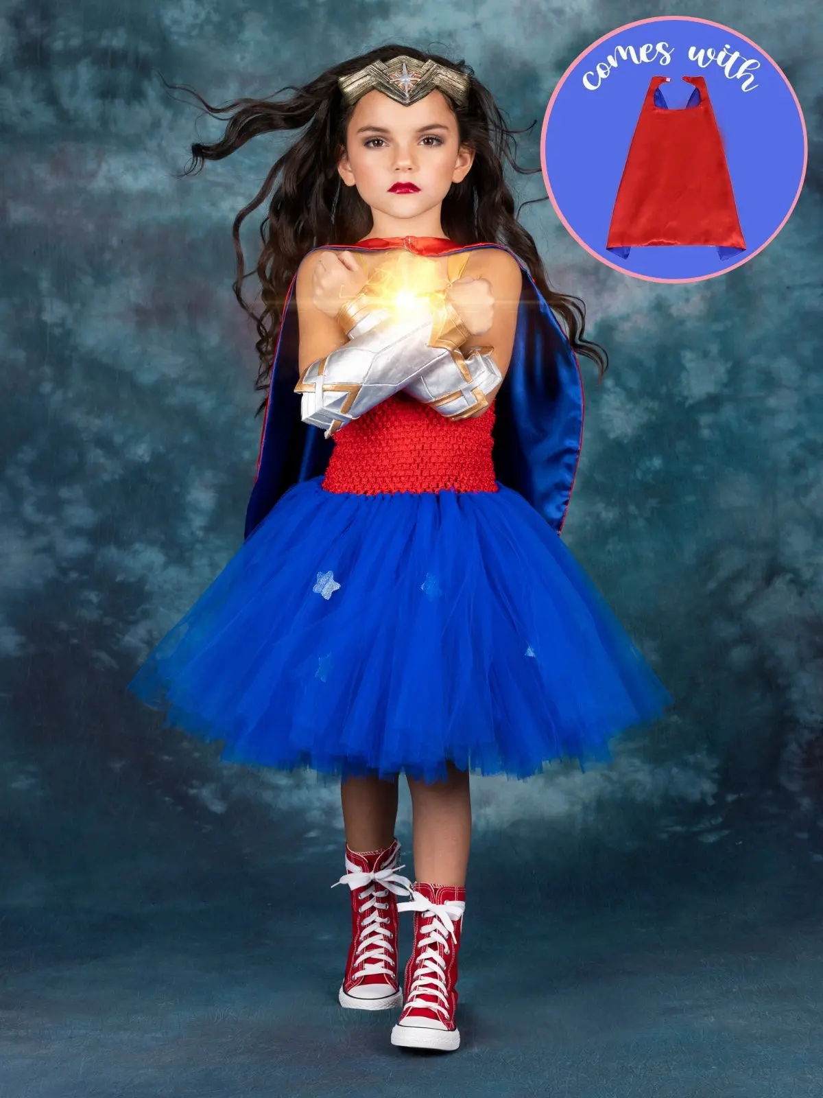 Girls Wonder Princess Tutu Costume Dress With Cape - Image 5