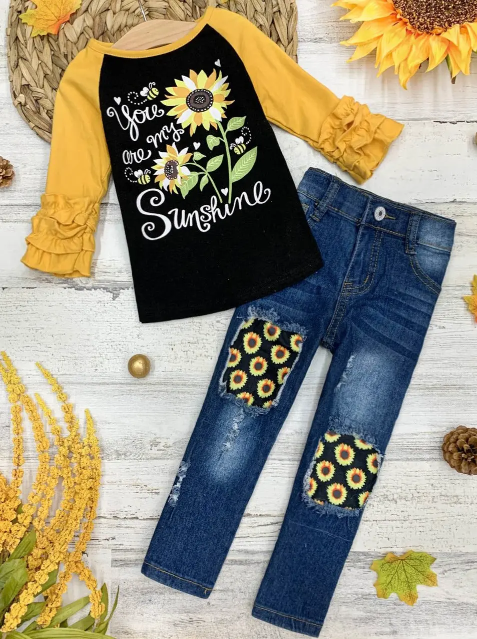 You Are My Sunshine Patched Jeans Set - Image 2