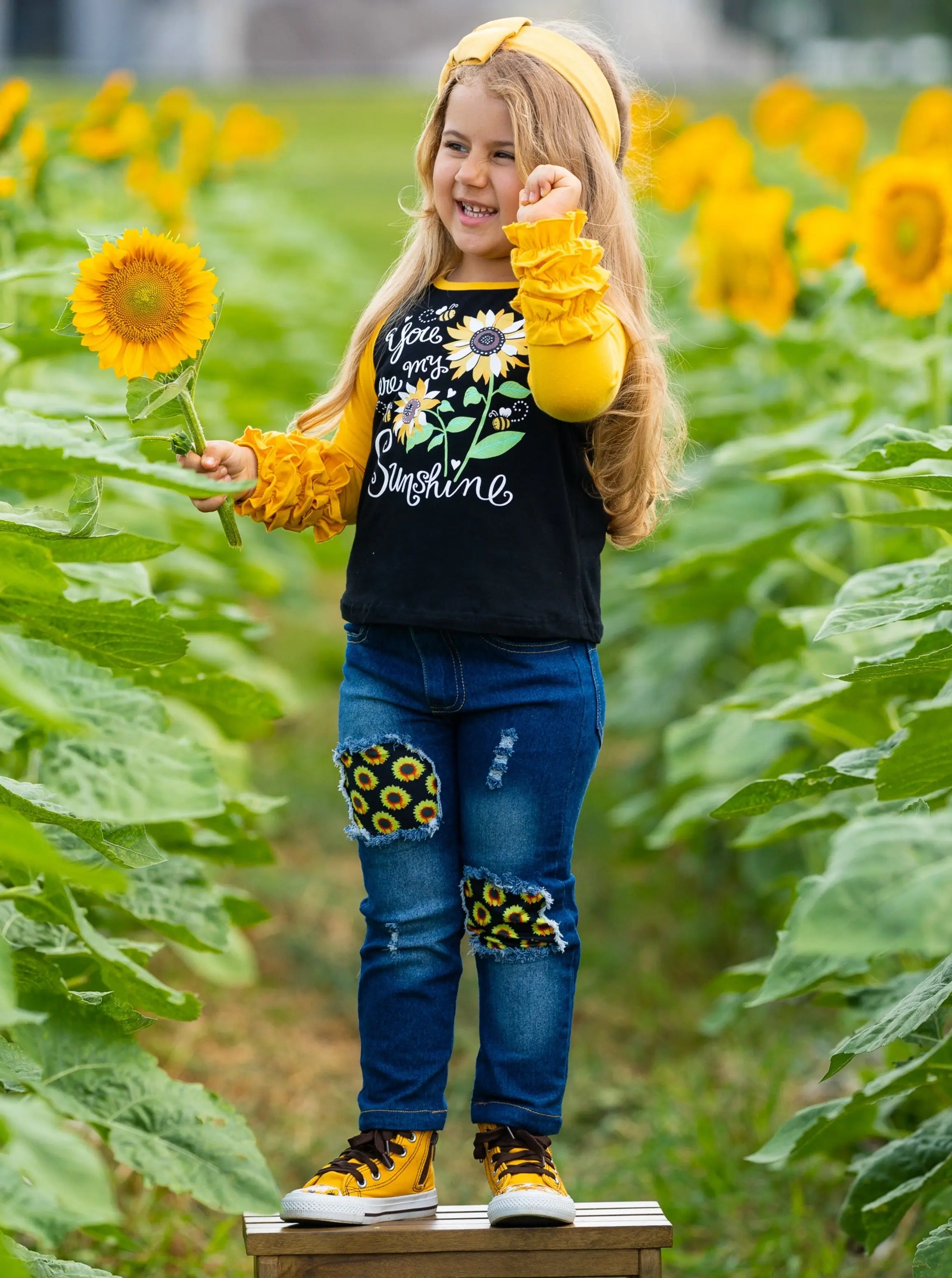 You Are My Sunshine Patched Jeans Set - Image 3