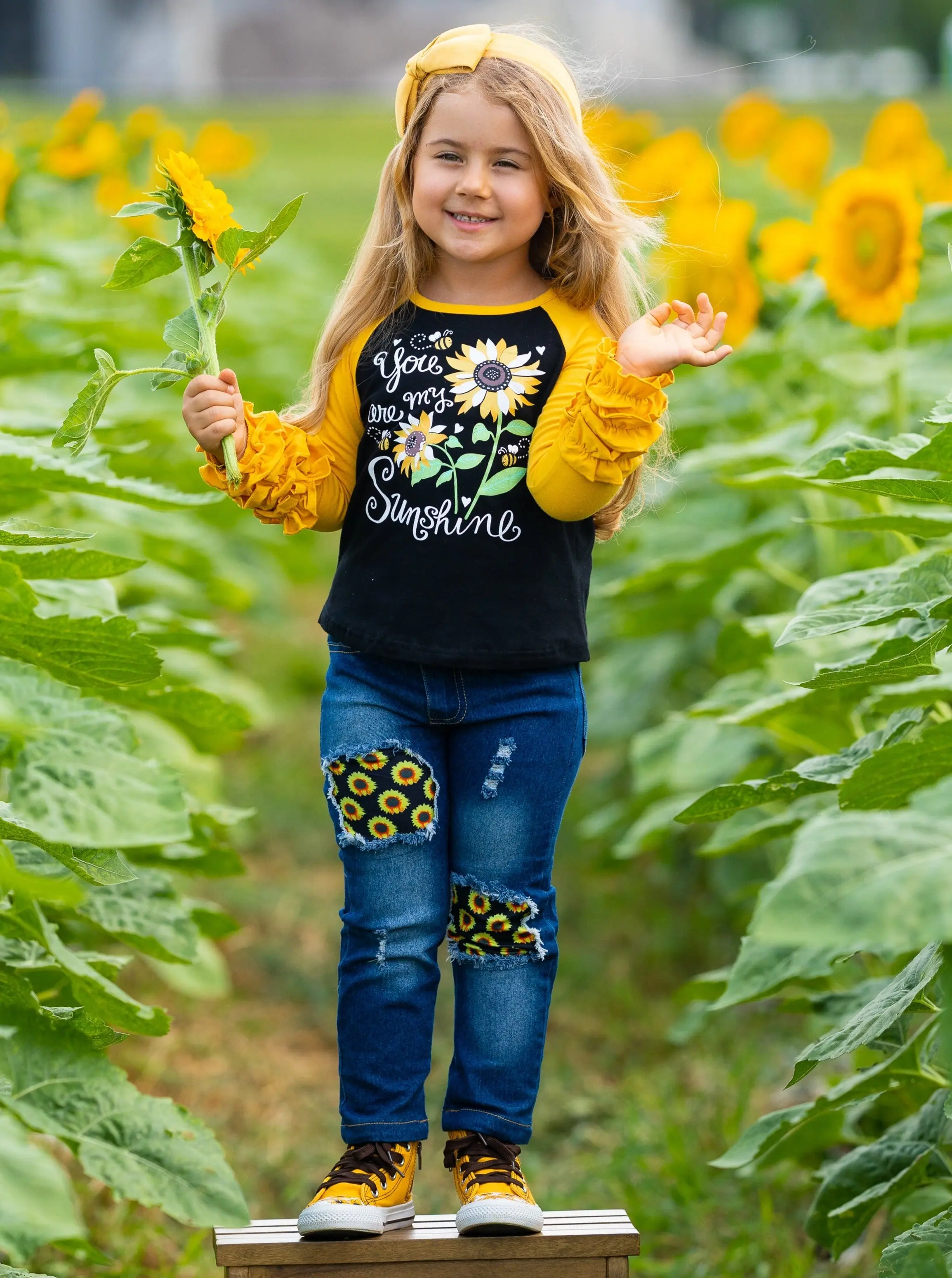 You Are My Sunshine Patched Jeans Set - Image 4