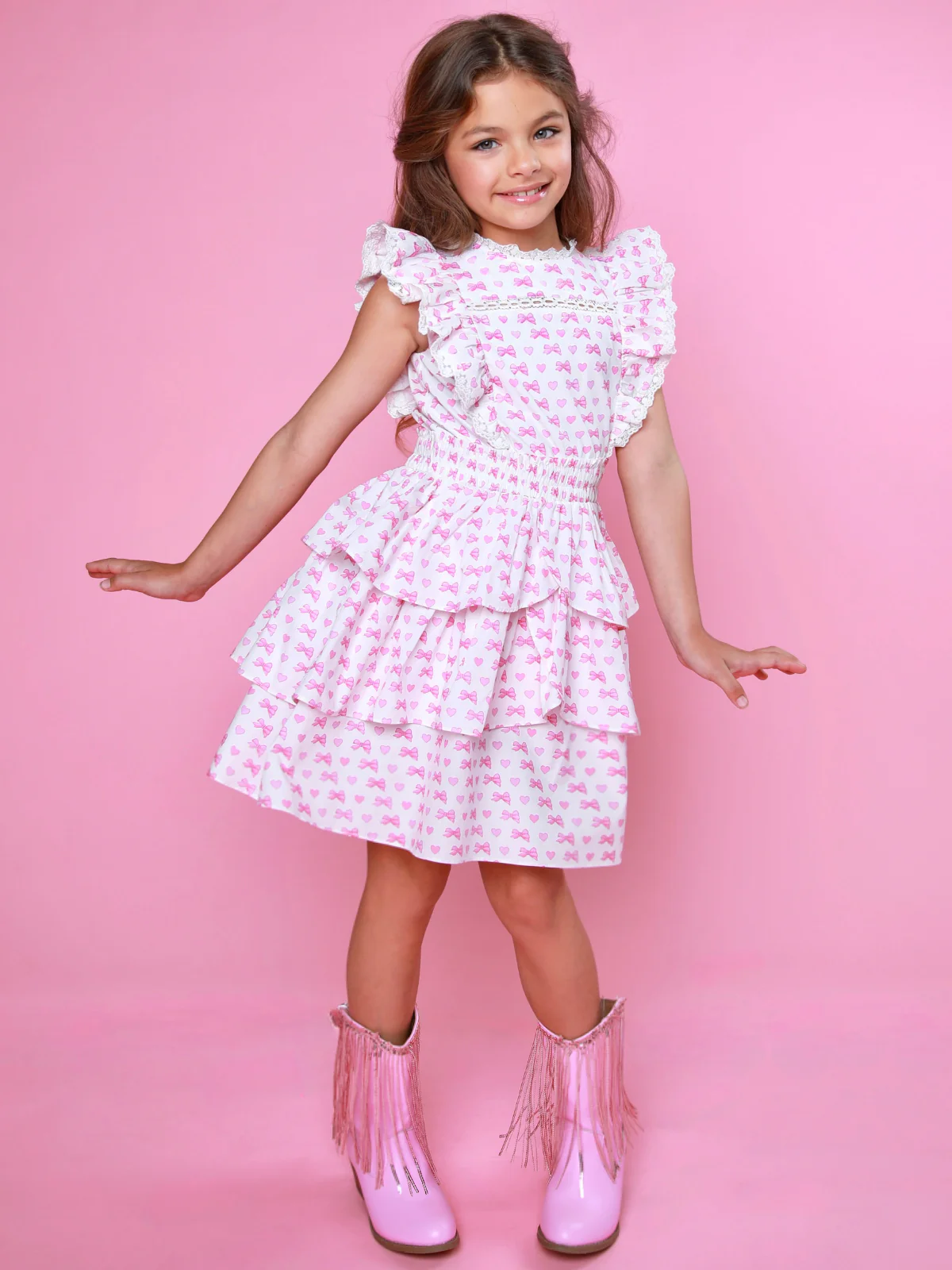 Girly Bow Smocked Ruffle Tiered Dress - Image 2
