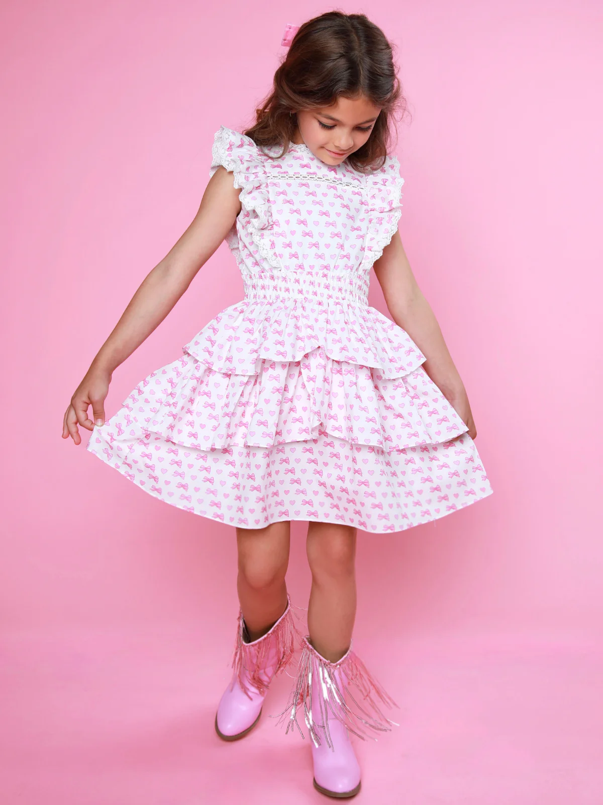 Girly Bow Smocked Ruffle Tiered Dress - Image 5