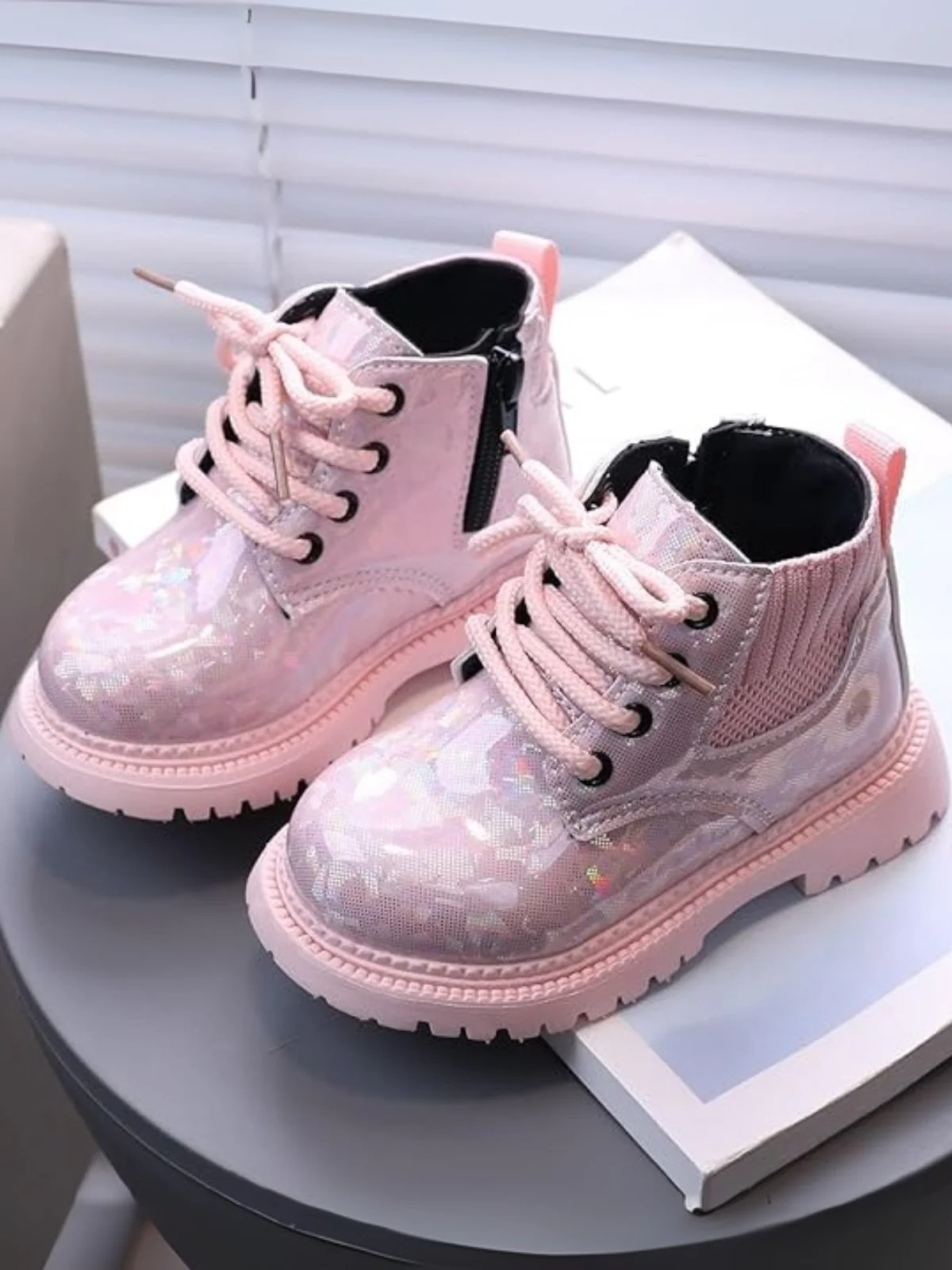 Shiny Chic Holographic Combat Boots - Image 2