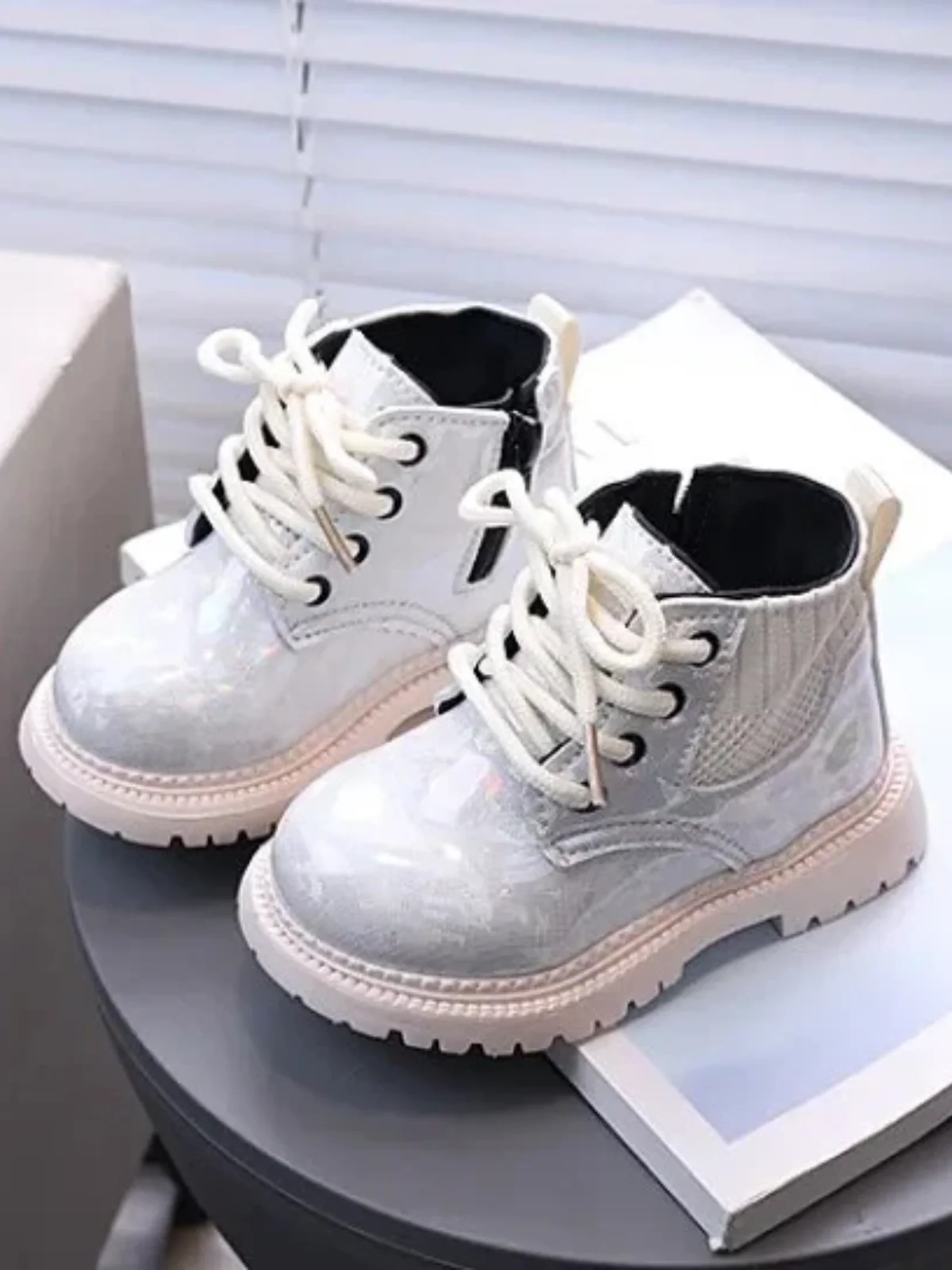 Shiny Chic Holographic Combat Boots - Image 3