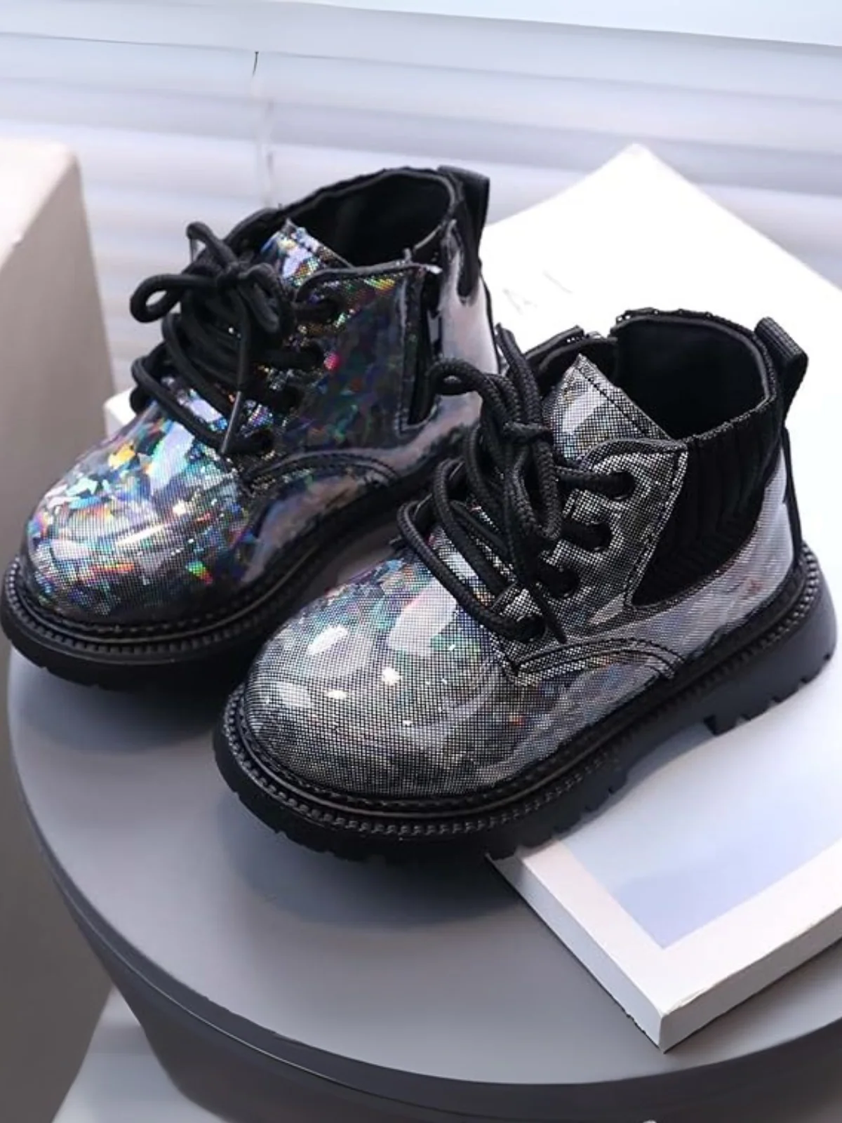 Shiny Chic Holographic Combat Boots - Image 4