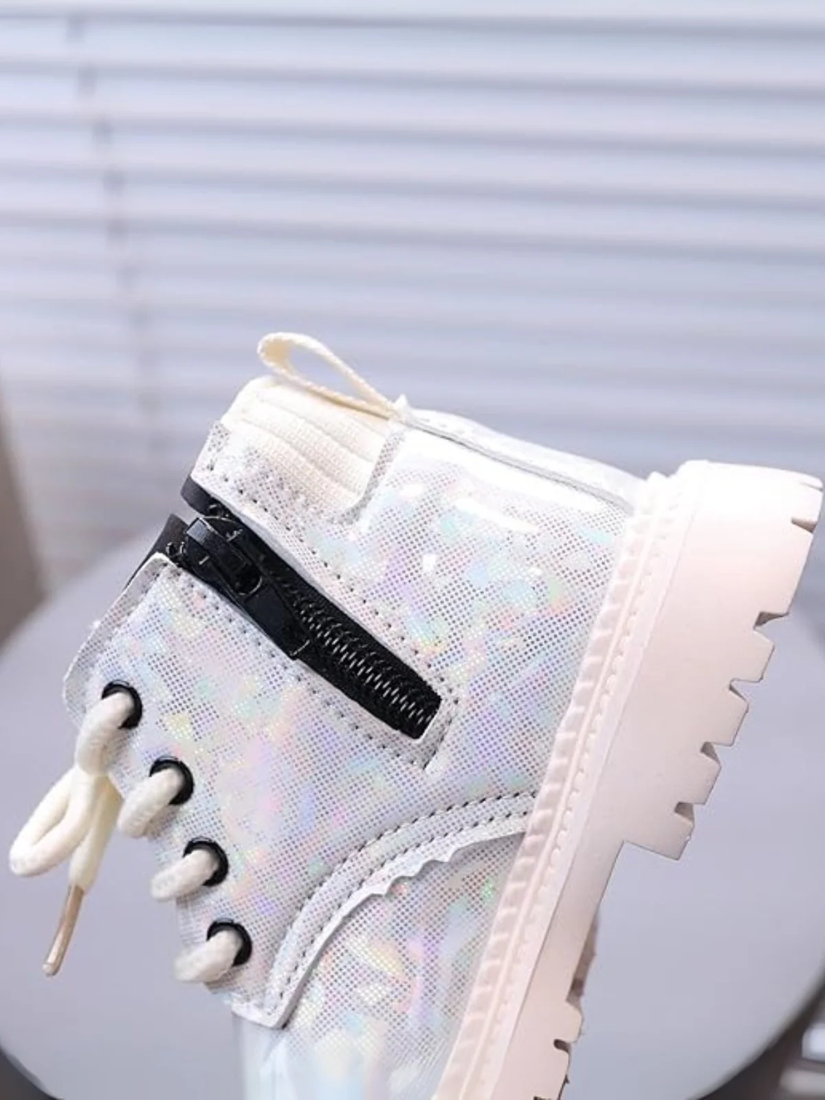 Shiny Chic Holographic Combat Boots - Image 5
