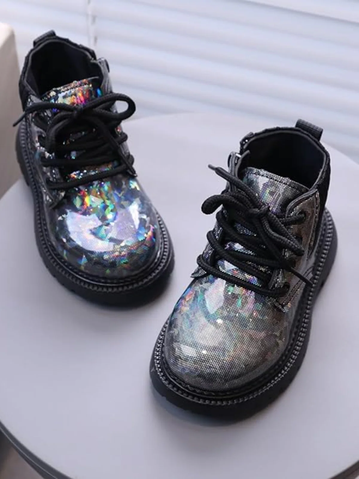 Shiny Chic Holographic Combat Boots - Image 6