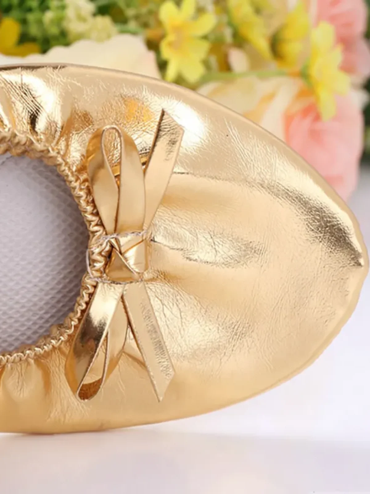 Gold Bowknot Leather Ballet Flats - Image 2