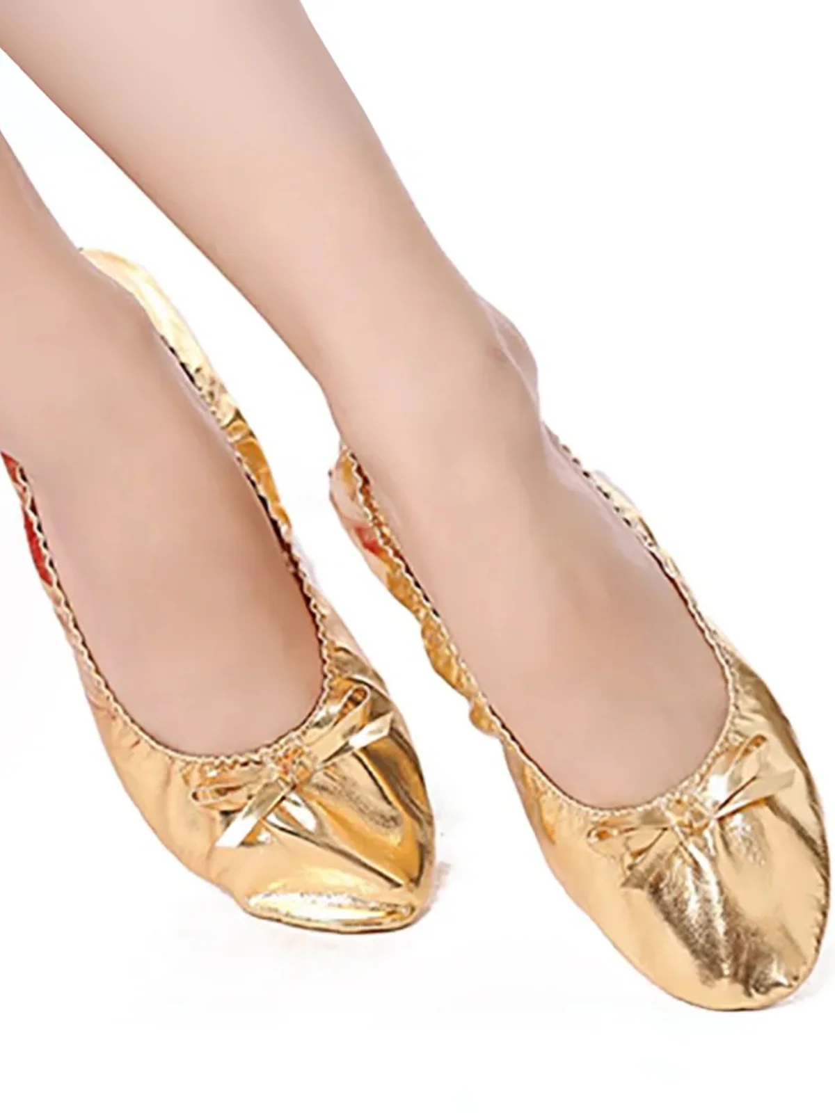 Gold Bowknot Leather Ballet Flats - Image 4