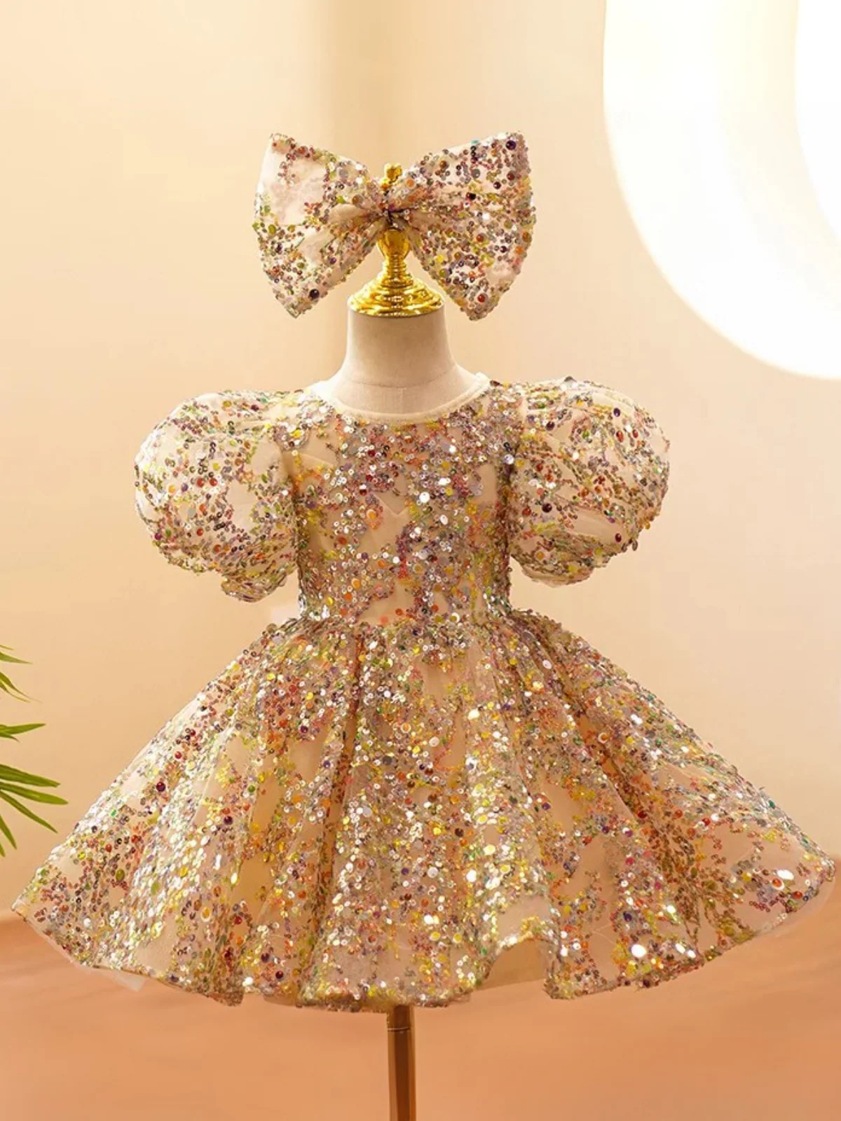 Gold Sequin Magic Mini Special Occasion Dress - Image 3