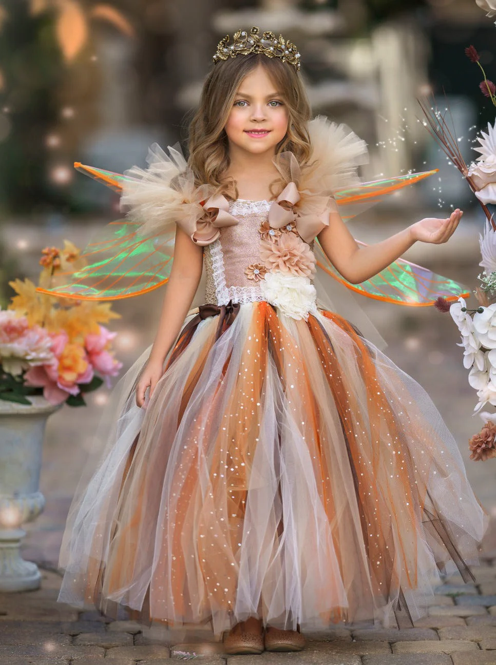 Girls Golden Fairy Sparkle Tutu Costume Dress - Image 3