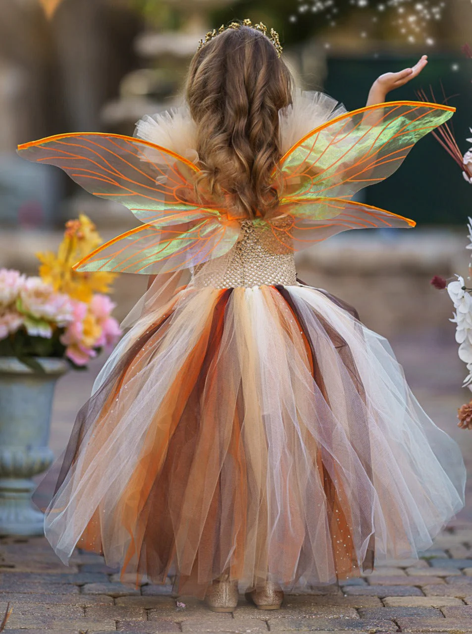 Girls Golden Fairy Sparkle Tutu Costume Dress - Image 4