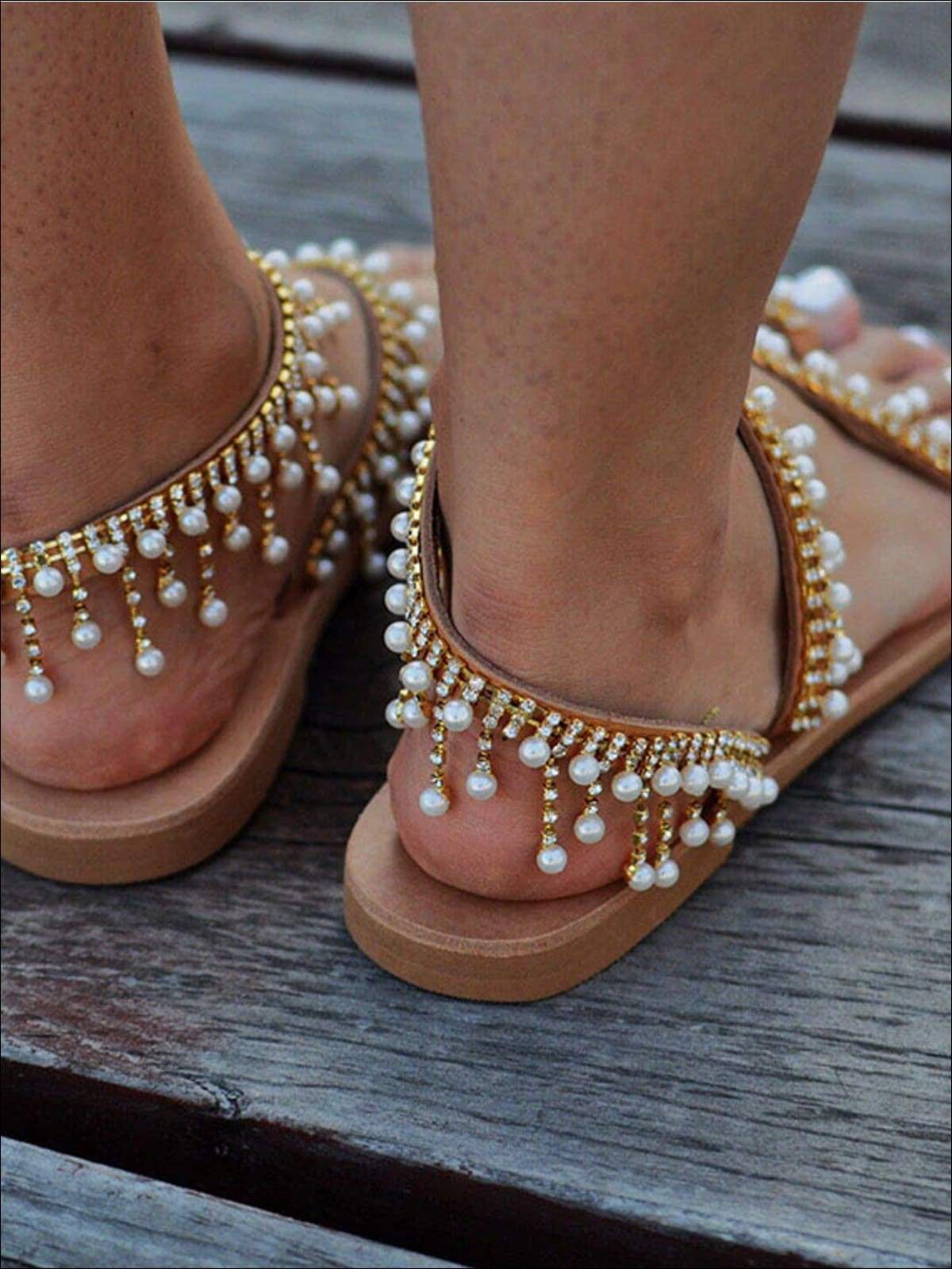 Womens Golden Pearl Charm Sandals - Image 2