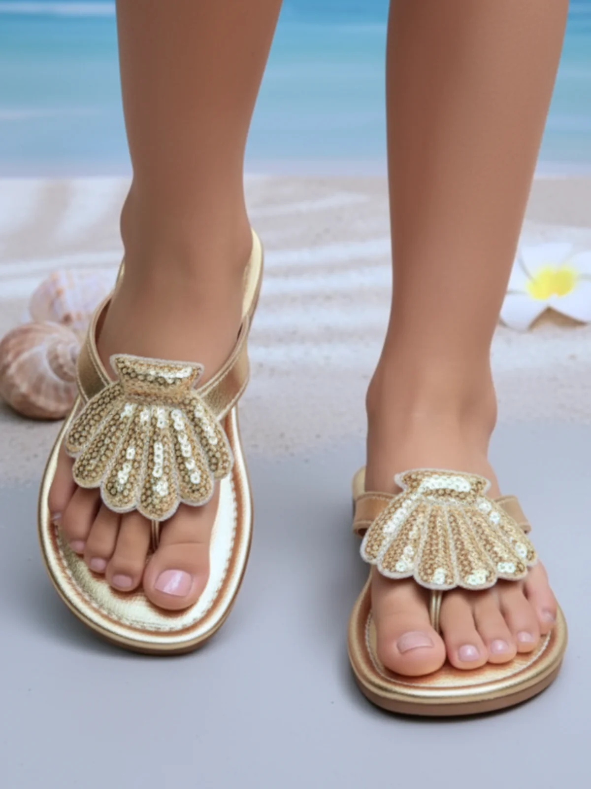 Golden Seashell Sparkle Sandals - Image 2