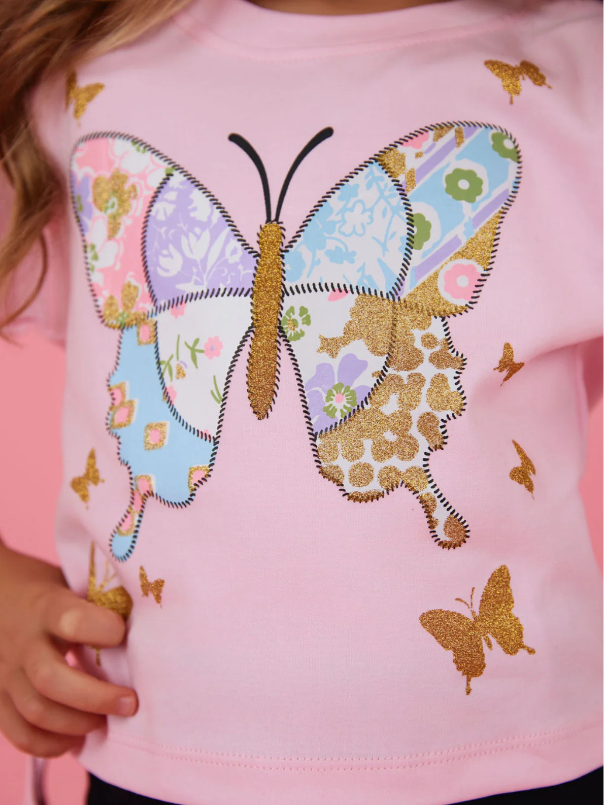 Patchwork Butterfly Premium Cotton Relaxed Fit Graphic Top - Image 2