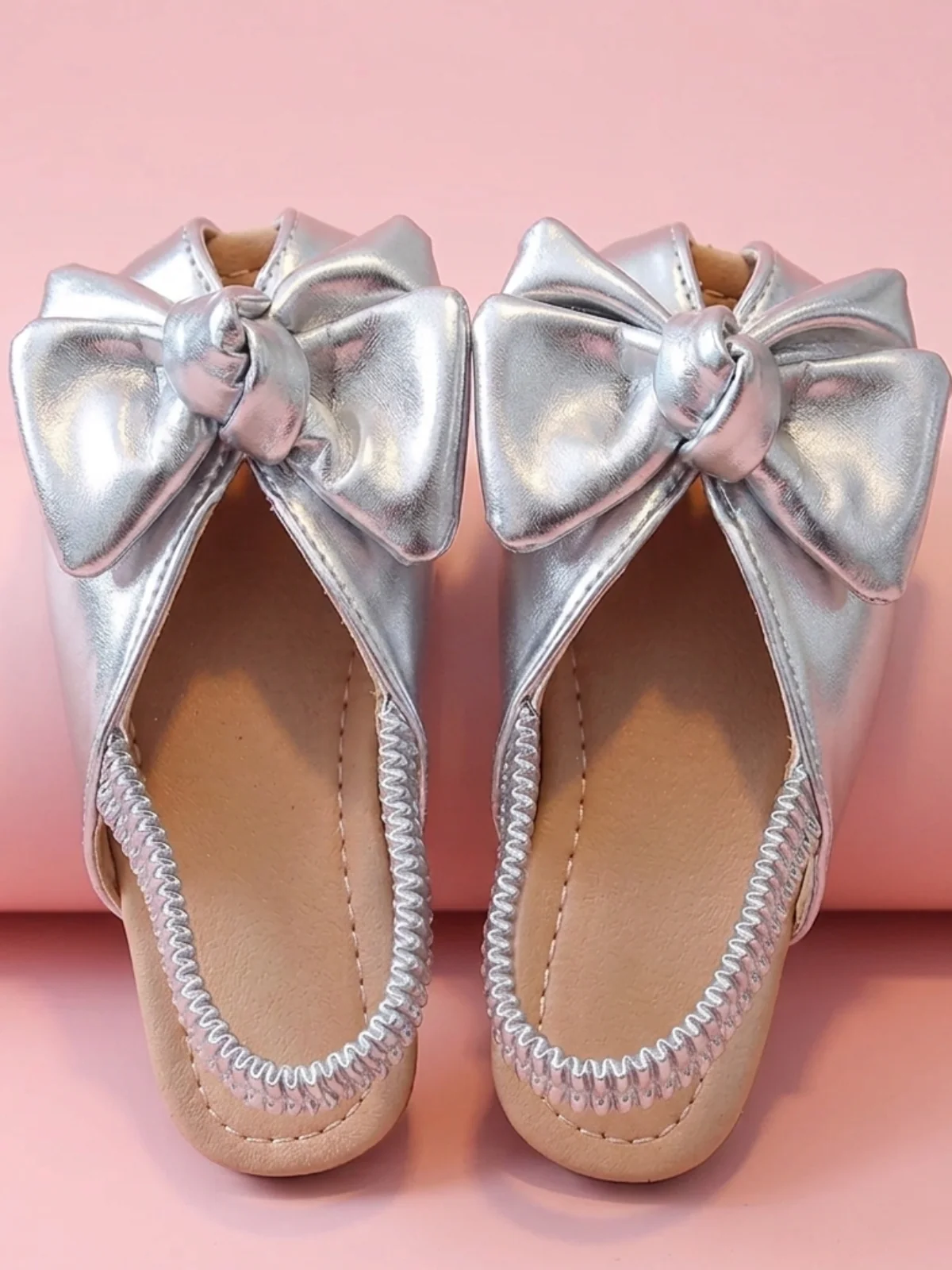Glam Breeze Bow Peep Toe Elastic Slide Sandal - Image 2