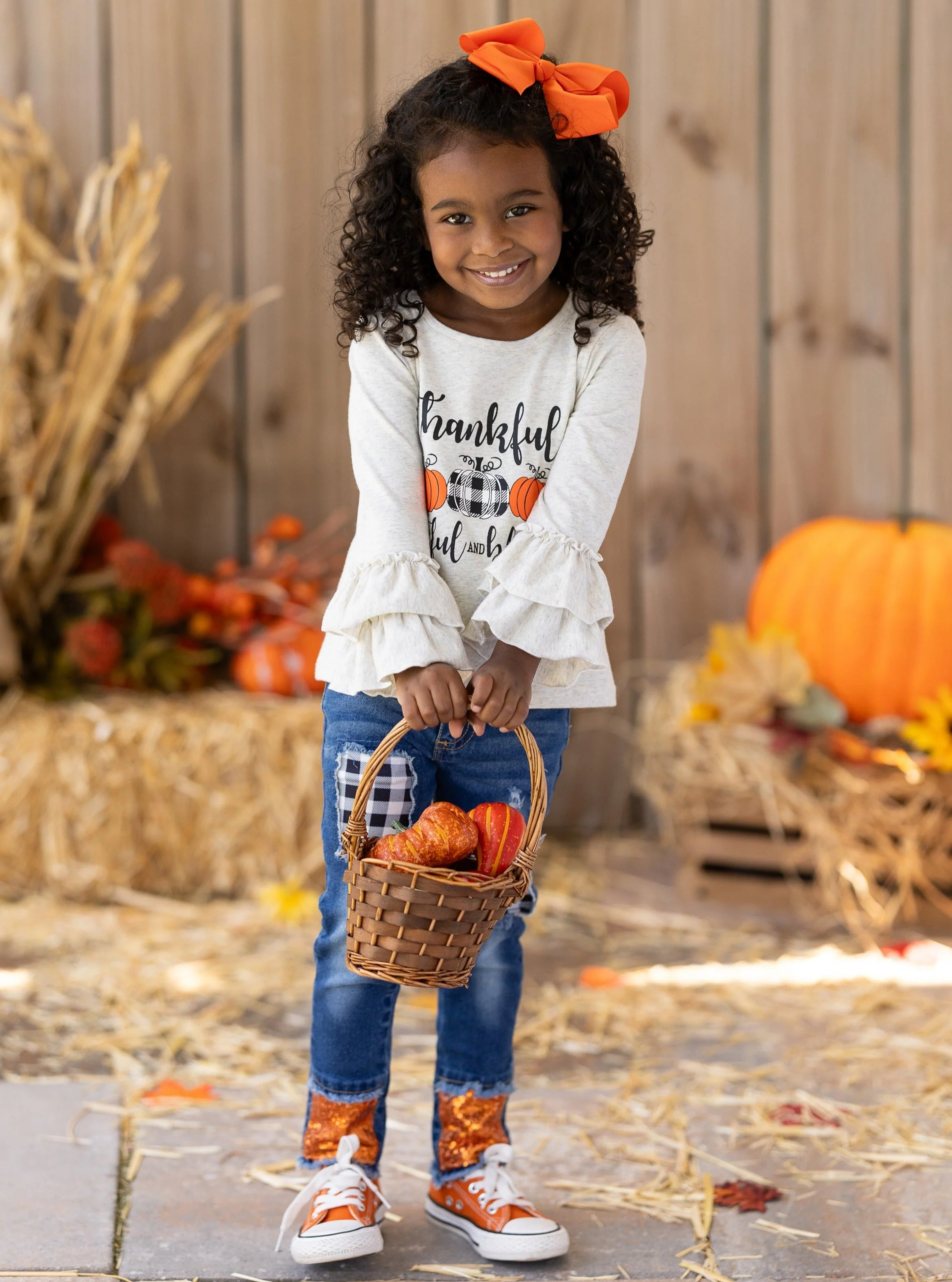 Thankful, Grateful, and Blessed Sequin Patched Jeans Set - Image 4